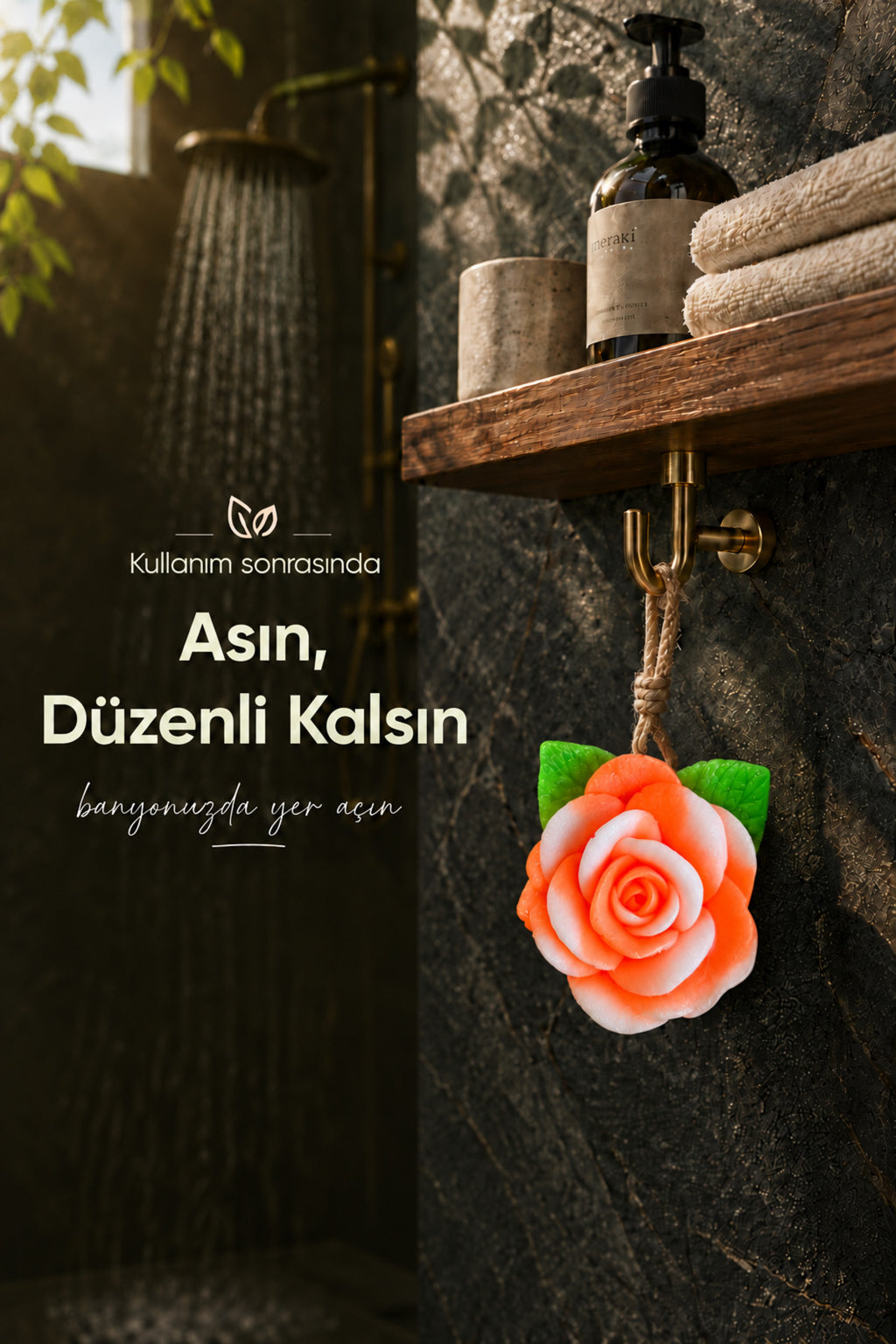 Turuncu Gül Şekilli Katı Sabun 10x11 cm Asılabilir Dekoratif Banyo El Sabunu