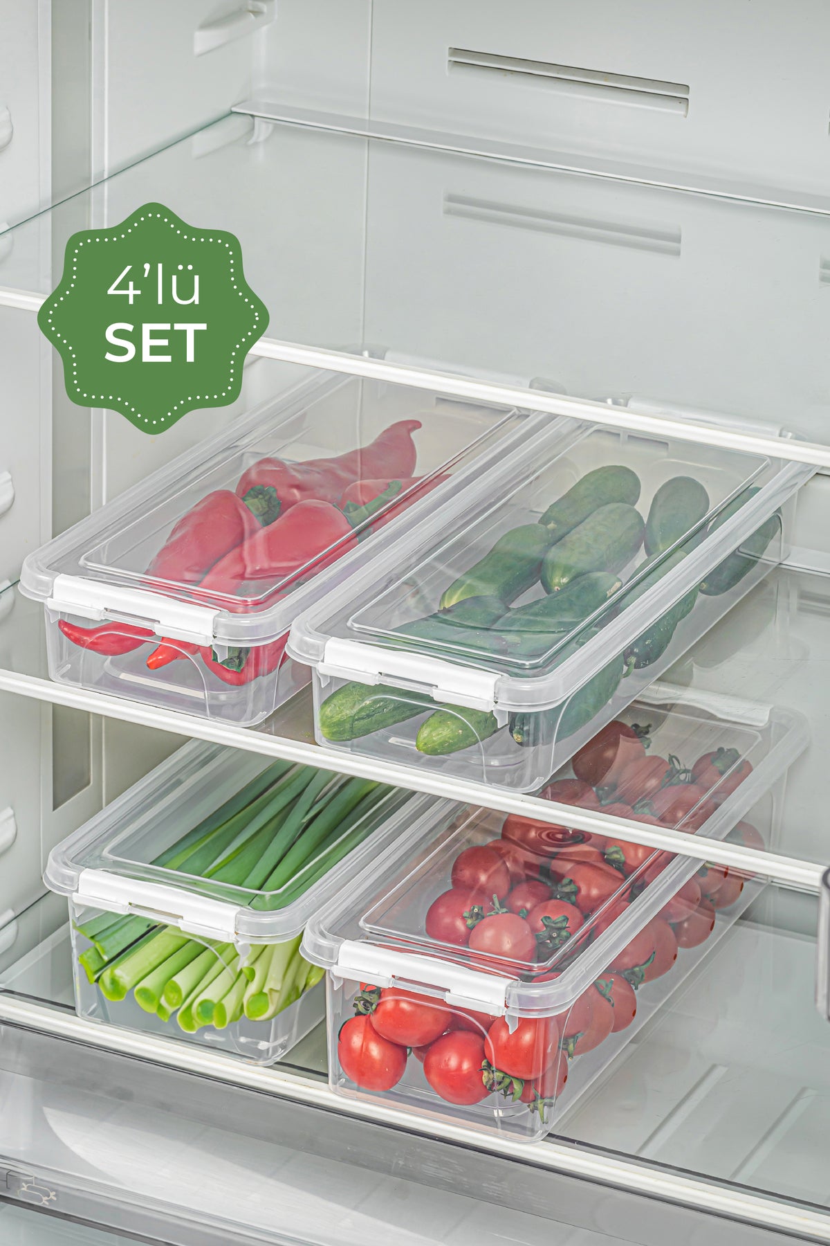 4'lü Kilitli Kapaklı Uzun Saklama Kabı Seti 2x(2,5 LİTRE BOŞ)2x(3,5 LİTRE BOŞ)