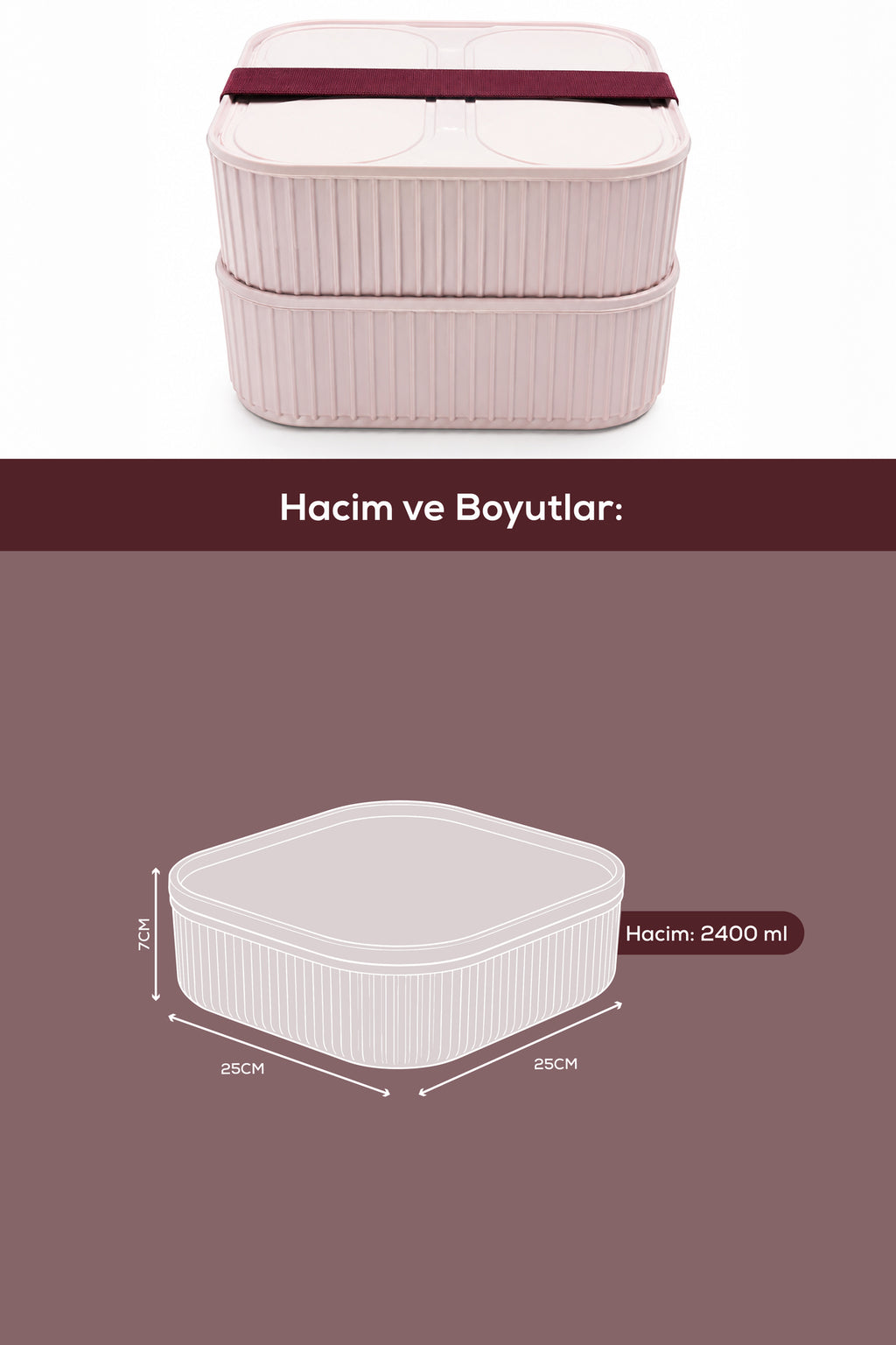 İstiflenebilir 2li 2400 ml Elastik Bantlı Beslenme Saklama Kabı Seti Pembe