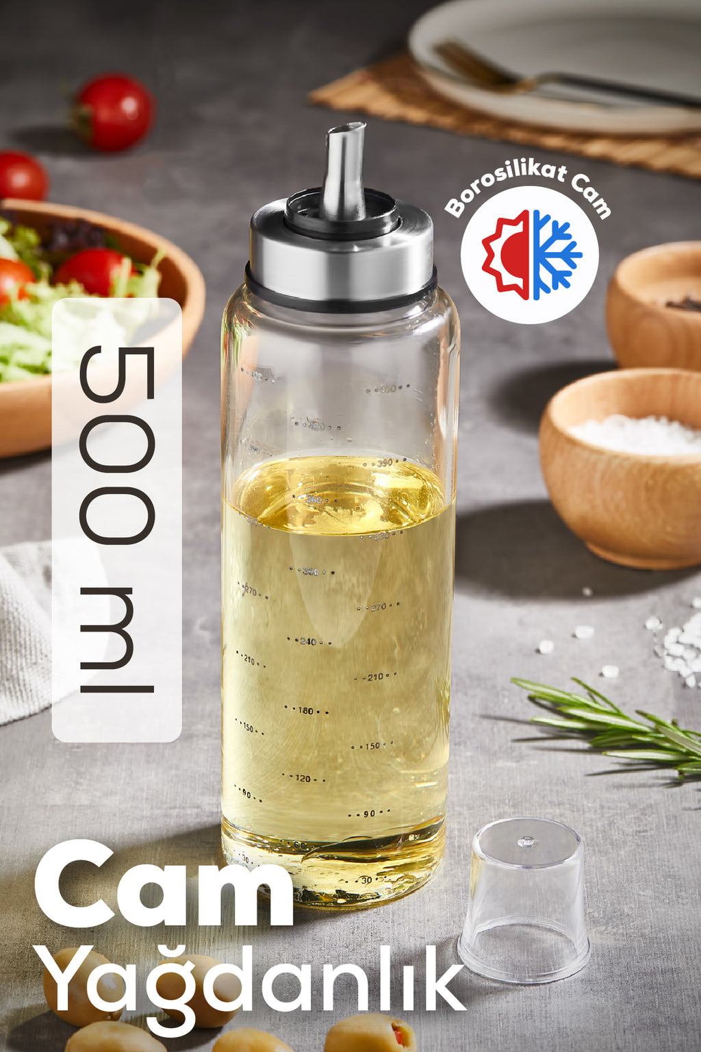 Borosilikat Pratik Cam Yağlık Sirkelik 500 ml