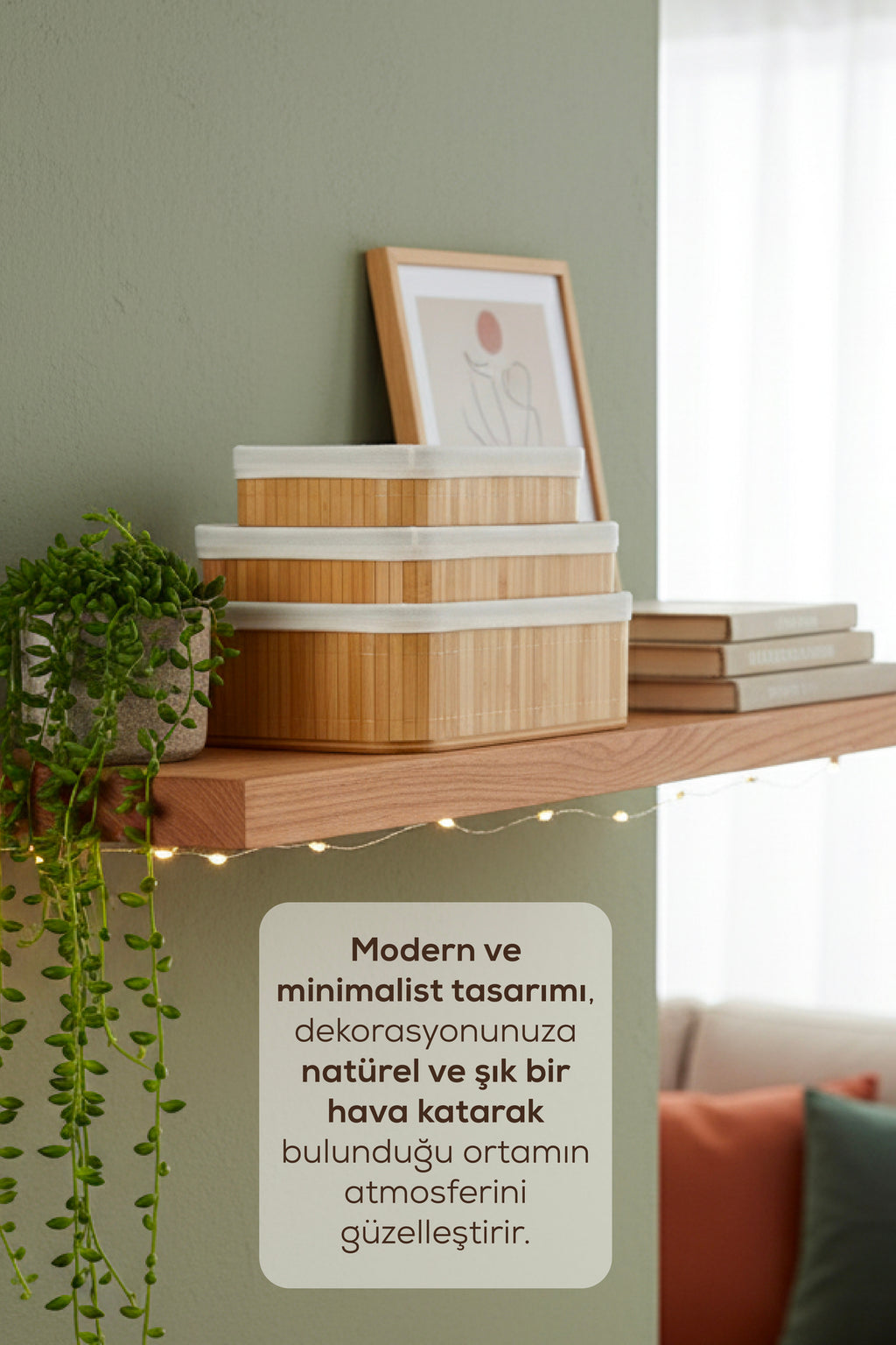 3'lü Set Dikdörtgen Bambu Organizer Sepet | Banyo Mutfak Dolap İçi