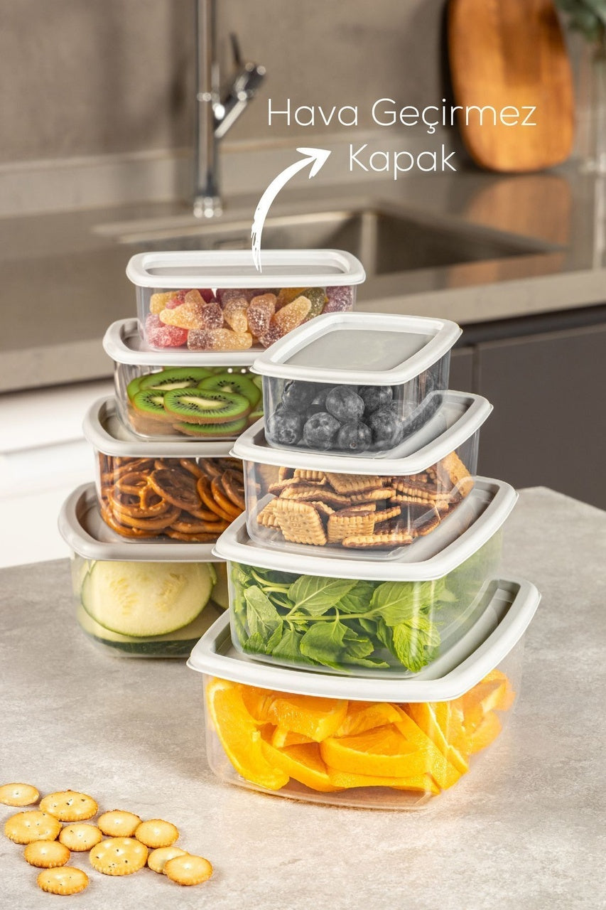 8'li Hava Geçirmez Saklama Kabı Seti Gri 2x(250-500-750-1200 ML)