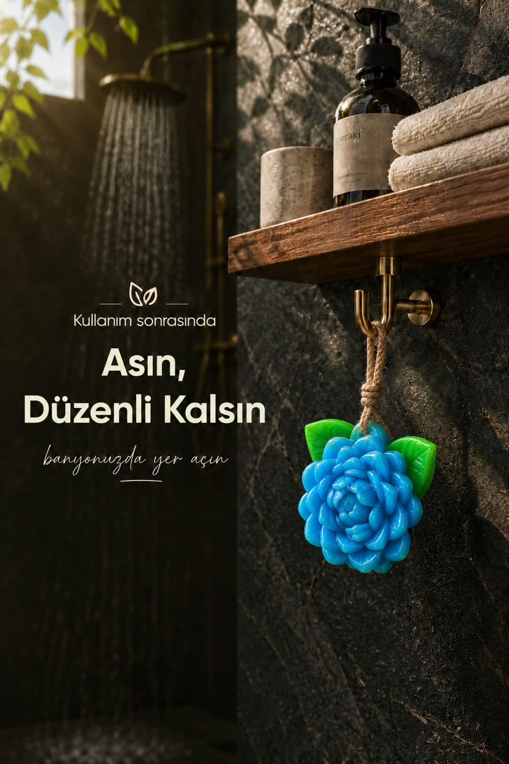 Mavi Yasemin Şekilli Katı Sabun 10,5x9,5 cm Asılabilir Dekoratif Banyo El Sabun