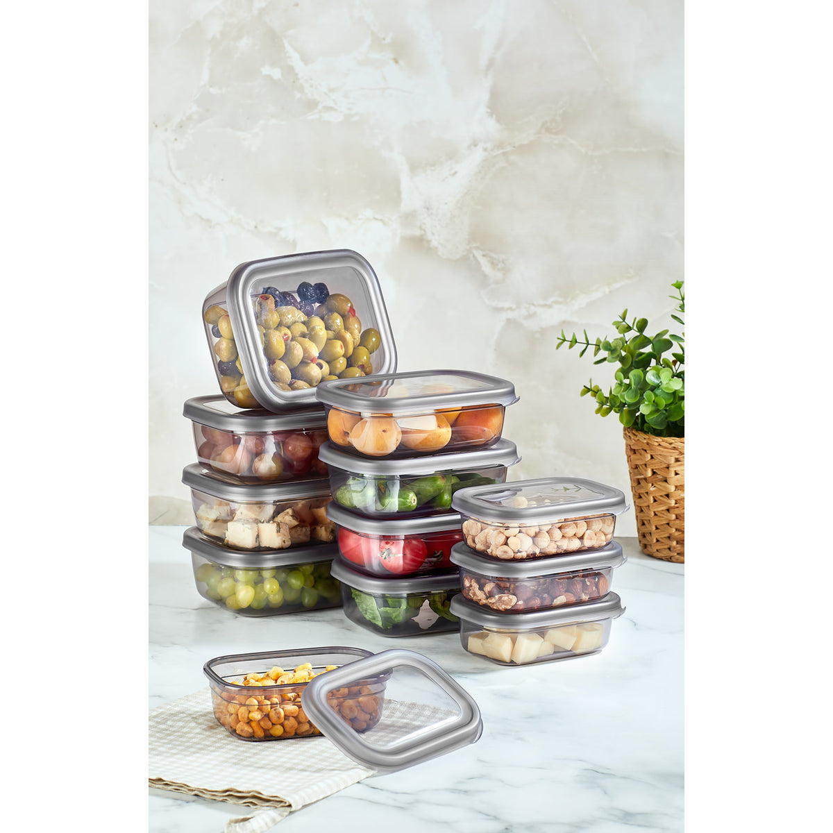 Peggy 12li Dikdörtgen Saklama Kabı Sığ 4x(400 ML, 670 ML, 1200 ML)