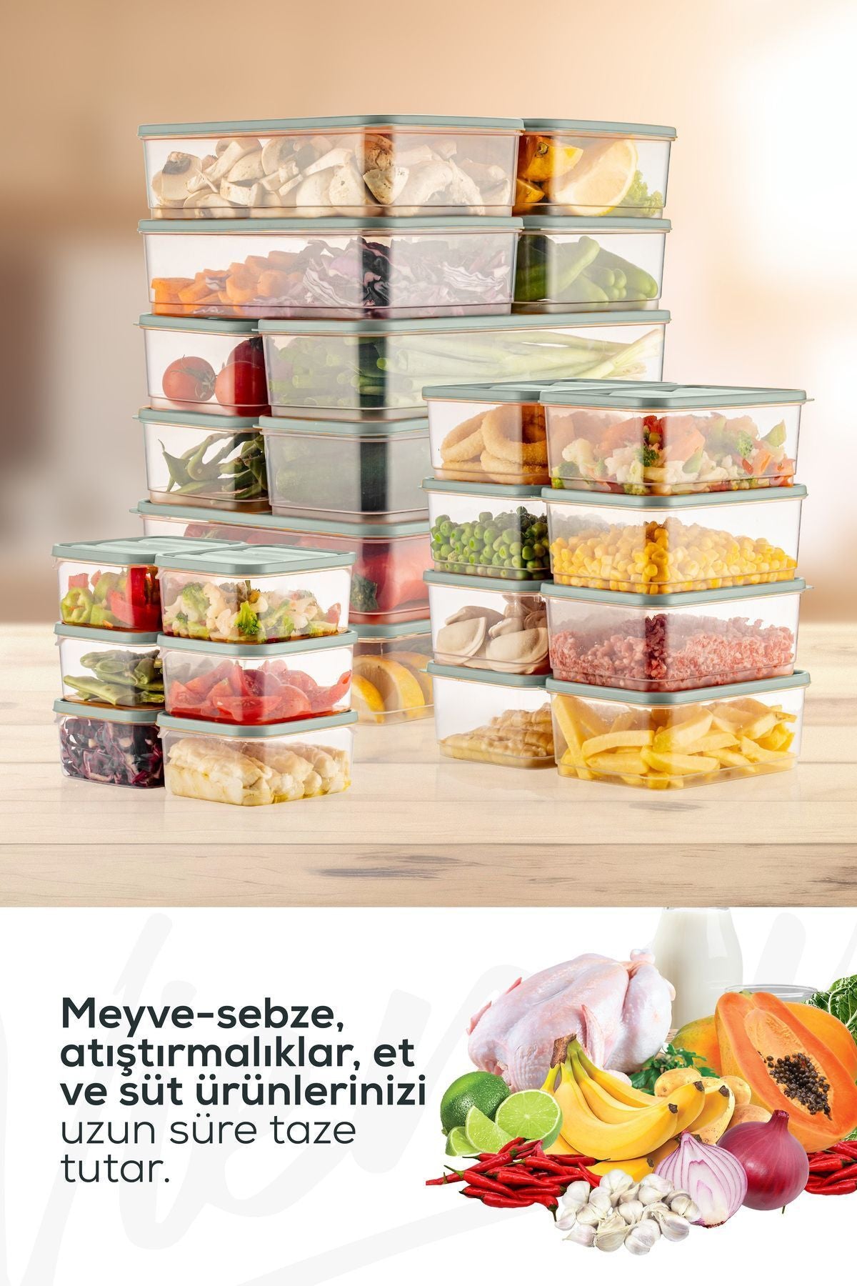 24'lü Buzdolabı Düzenleyici Organizer Mikrodalgaya Uygun Difriz Saklama Kabı Mint