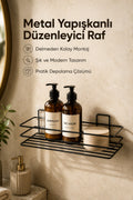 Banyo ve Mutfak İçin Paslanmaz Siyah Metal Yapışkanlı Düzenleyici Raf