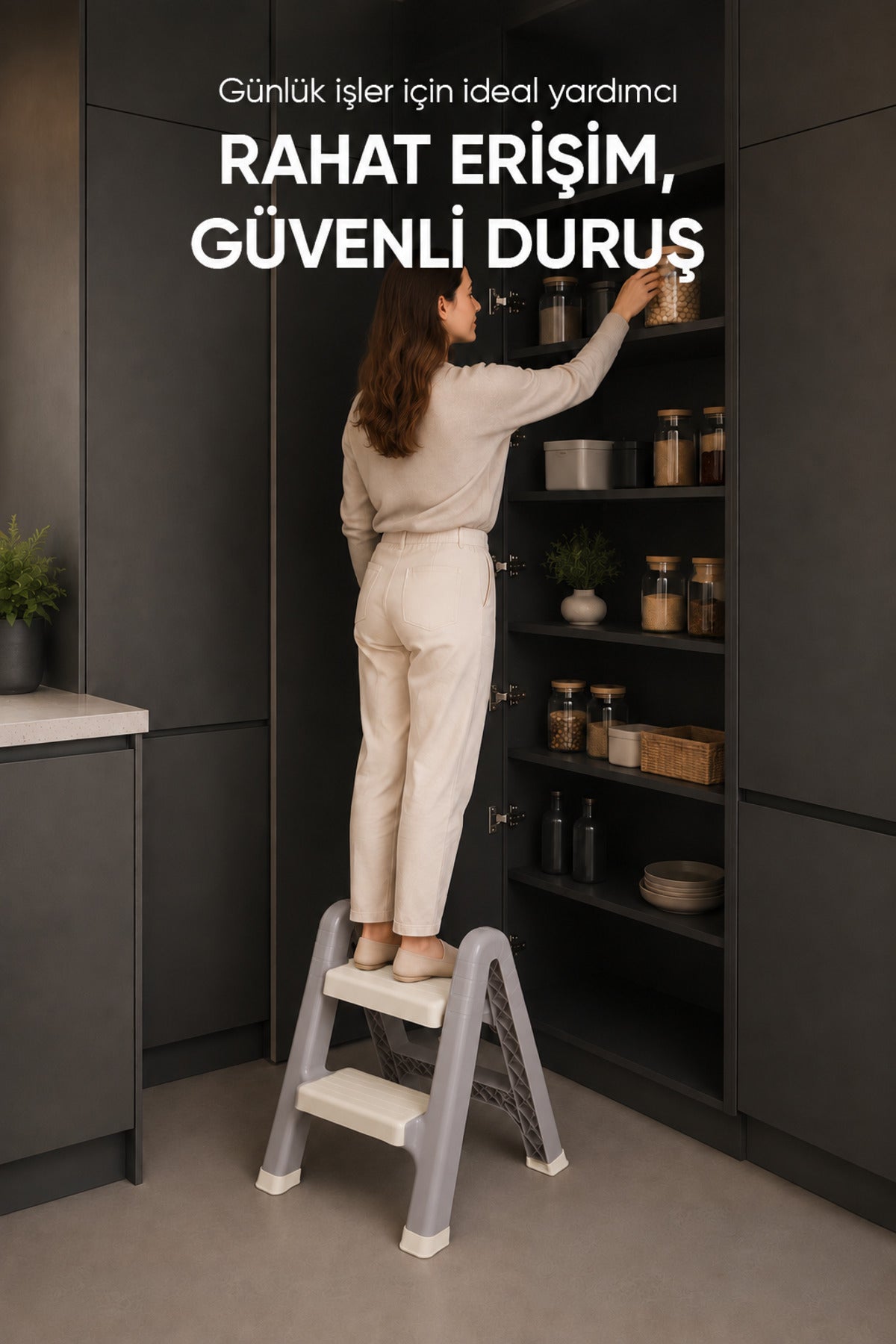 Katlanabilir Basamak Tabure 2 Basamaklı Plastik Merdiven Mutfak Kiler Banyo İçin Kompakt Ev Tipi