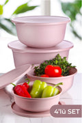 Pastel Renkli Tupy Kapaklı Kase 4lü Set