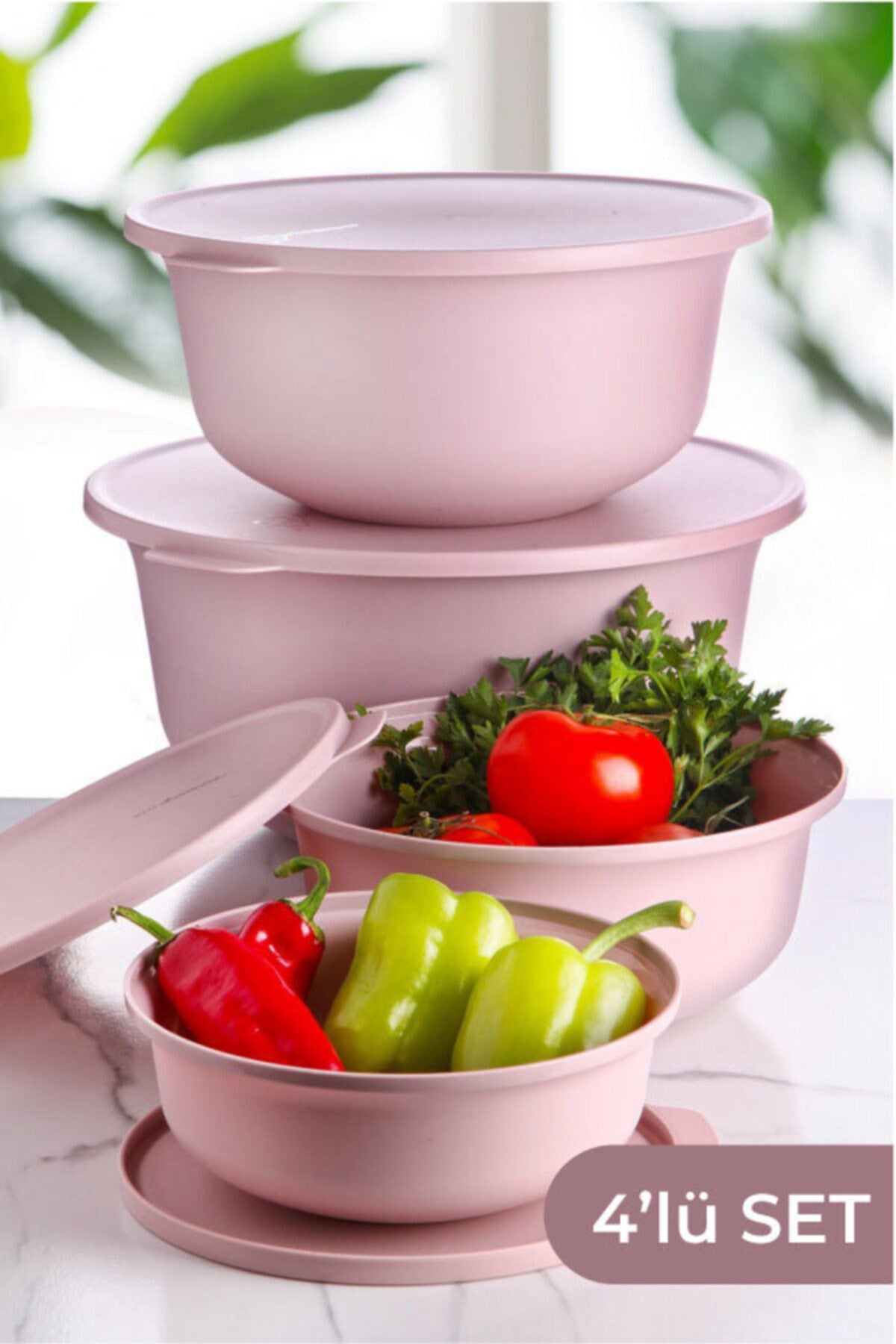 Pastel Renkli Tupy Kapaklı Kase 4lü Set