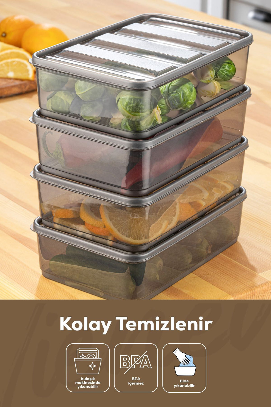 4lü Bella Buzdolabı Düzenleyici Saklama Kabı Büyük Boy