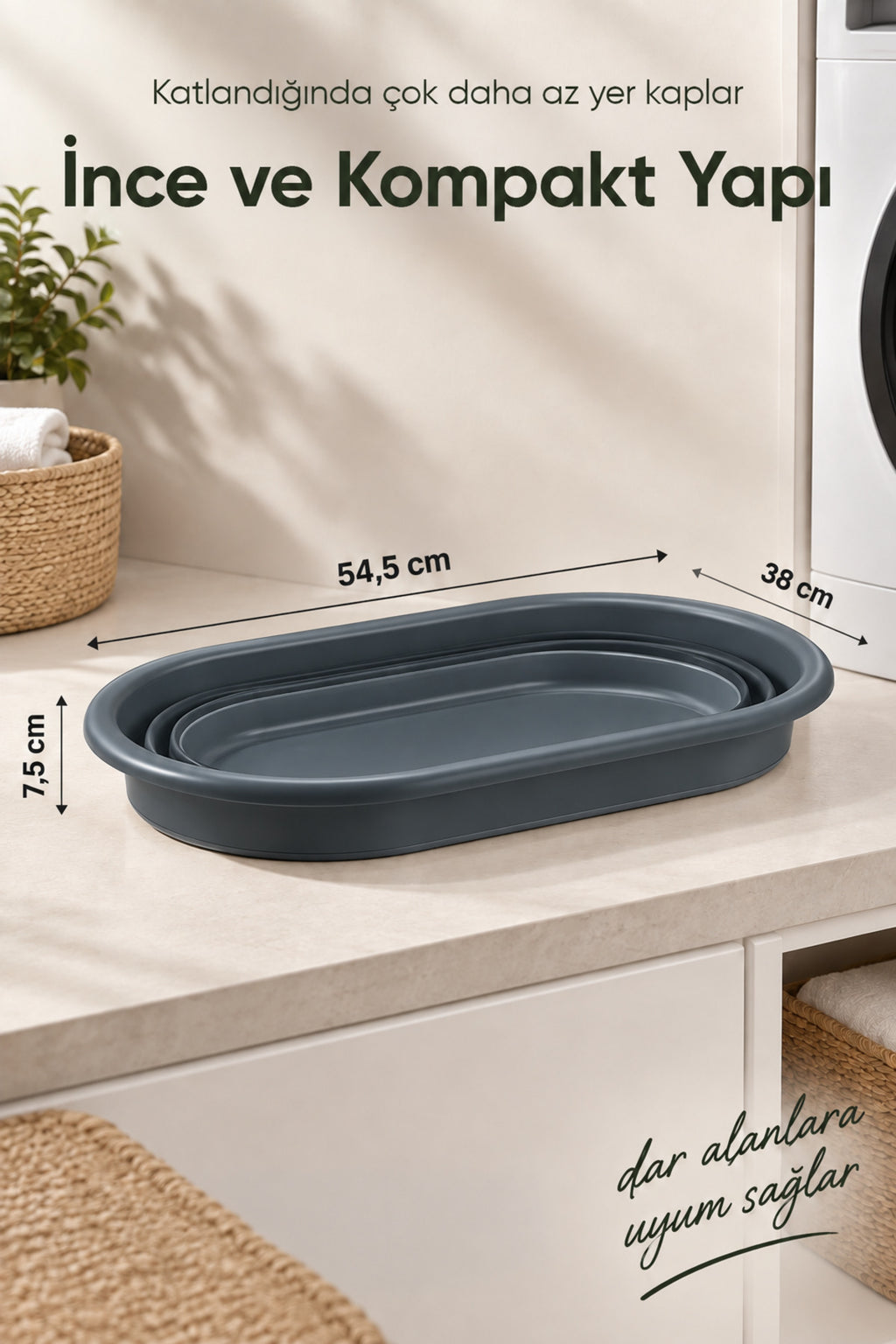 25 Litre Antrasit Katlanabilir Çamaşır Sepeti 54,5x38 cm Geniş Hacimli Pratik Ev Tipi Sepet
