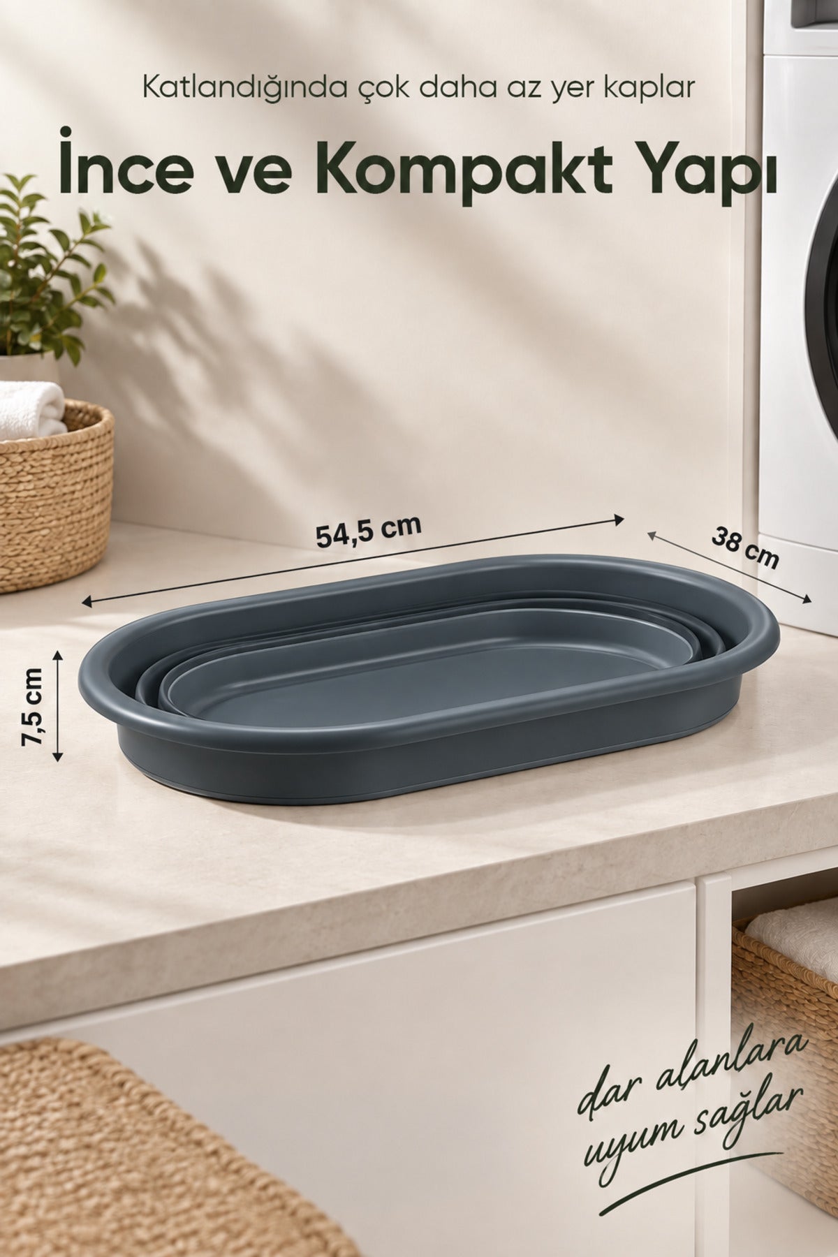 25 Litre Antrasit Katlanabilir Çamaşır Sepeti 54,5x38 cm Geniş Hacimli Pratik Ev Tipi Sepet