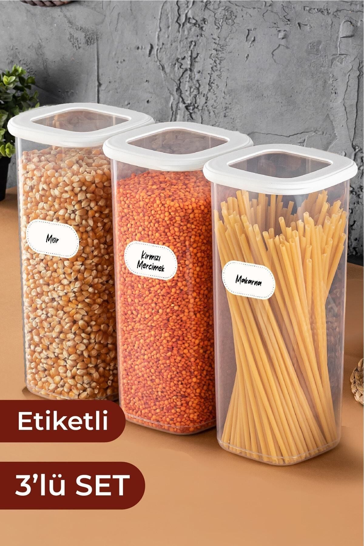 Foly Etiketli Kare Erzak Saklama Kabı 3'lü Set Büyük Boy 1,75 Litre