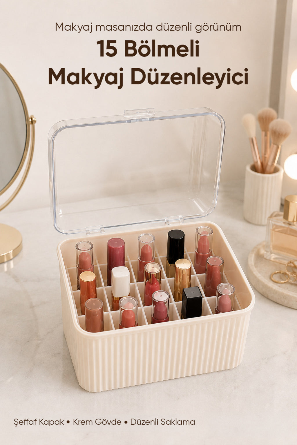 15 Bölmeli Organizer Şeffaf Kapaklı Makyaj Kozmetik Ruj Gloss Düzenleyici Çok Amaçlı Saklama Kutusu