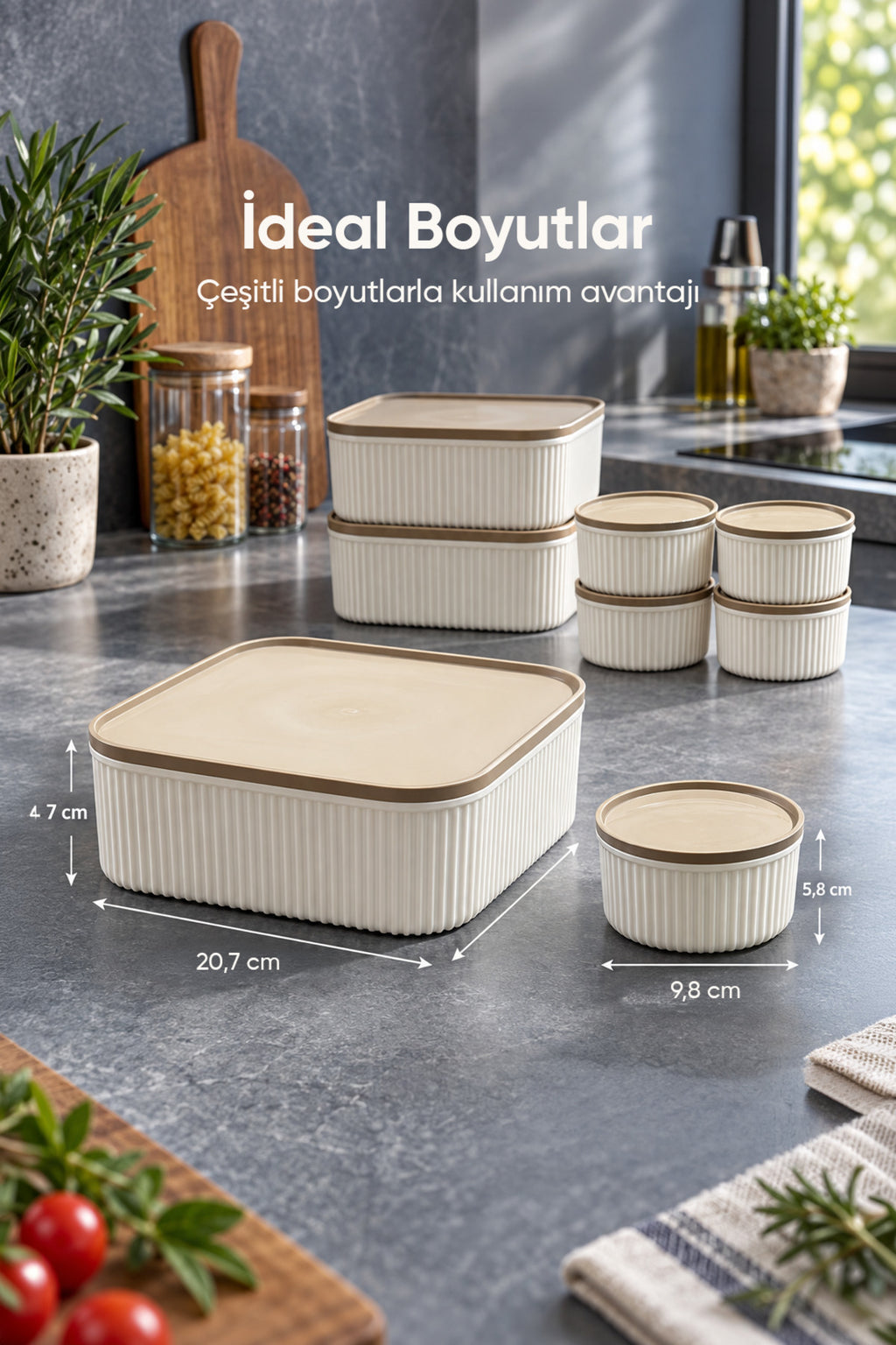 6'lı 2x2400 ml Kare 4x325 ml Yuvarlak Saklama Kabı Seti Mutfak ve Buzdolabı Düzenleyici
