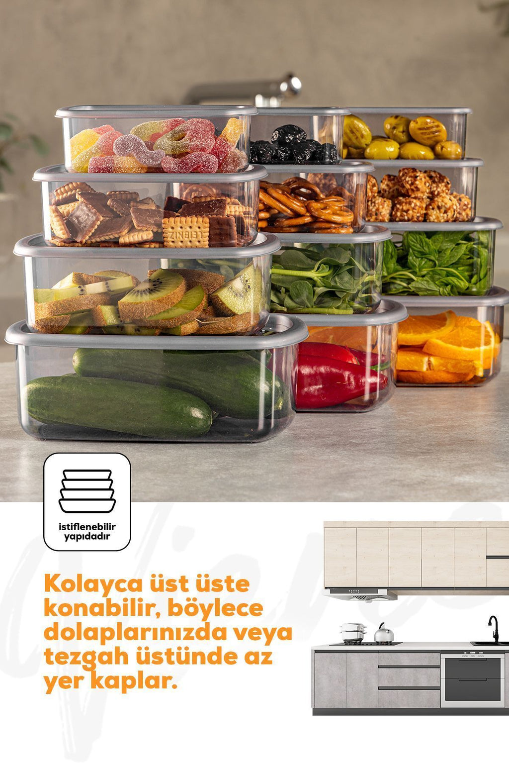 12'li Hava Geçirmez Saklama Kabı Seti Antrasit 3x(250-500-750-1200 ML)
