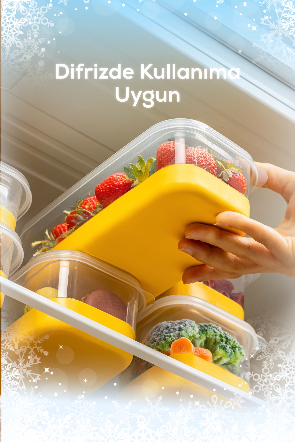 7 Parça Yumuşak Tabanlı Derin Dondurucu - Difriz Saklama Kabı Sarı