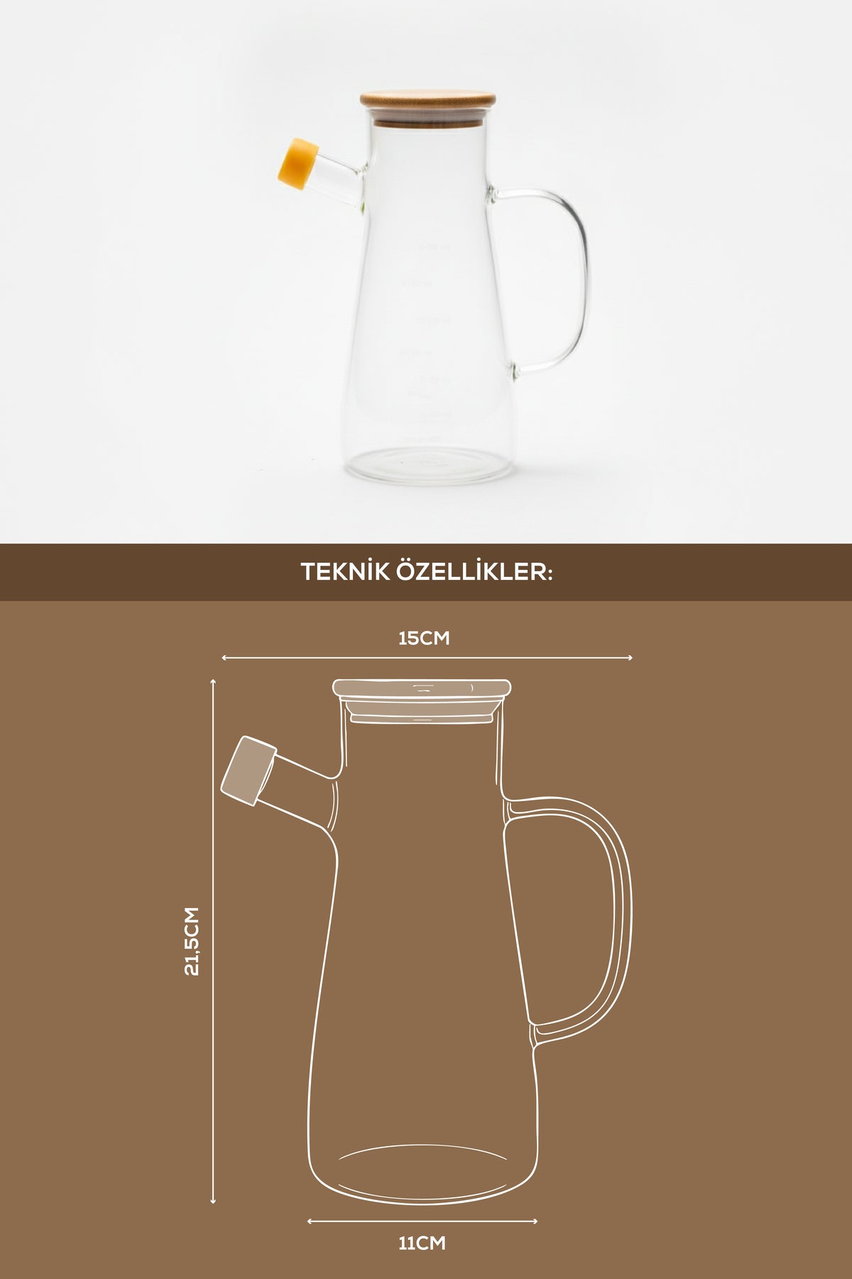 Ahşap Kapaklı Cam Yağdanlık 900 ml