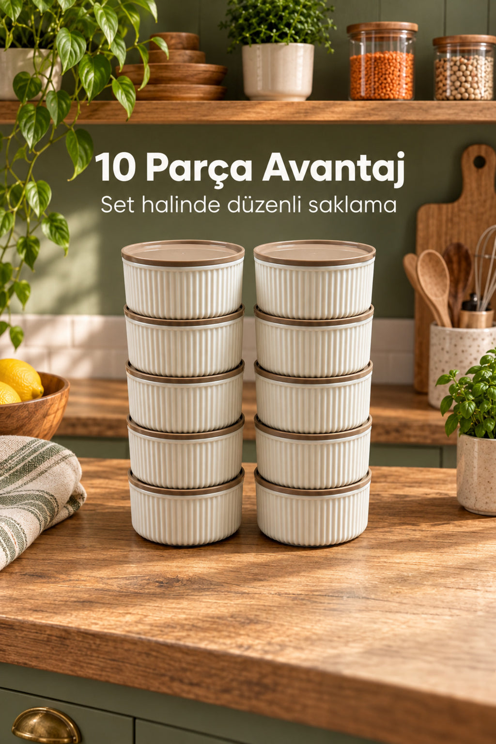 10'lu 325 ml Yuvarlak Saklama Kabı Seti Mutfak ve Buzdolabı Düzenleyici
