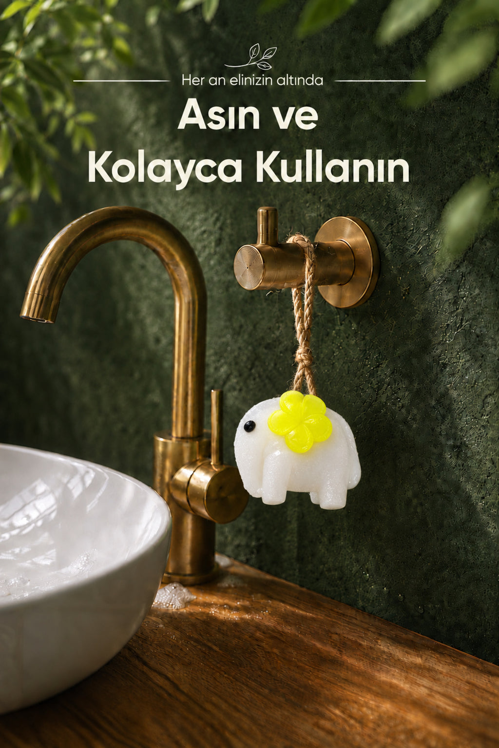 Sarı Çiçekli Fil Şekilli Katı Sabun 8x10 cm Asılabilir Dekoratif Banyo El Sabunu