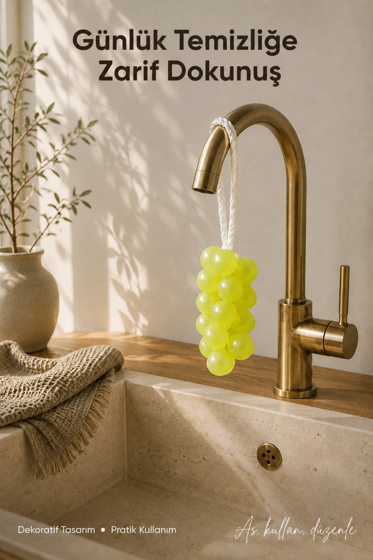 Yeşil Salkım Üzüm Şekilli Katı Sabun 7x22 cm Asılabilir Dekoratif Banyo El Sabunu