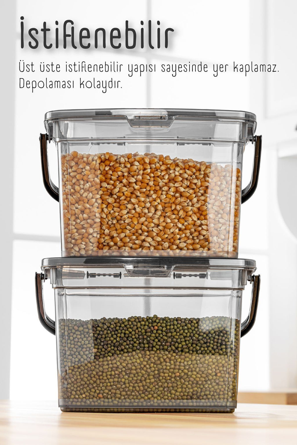 2'li Kare Un Bakliyat Kabı 4 Litre Saklama Kutusu Antrasit