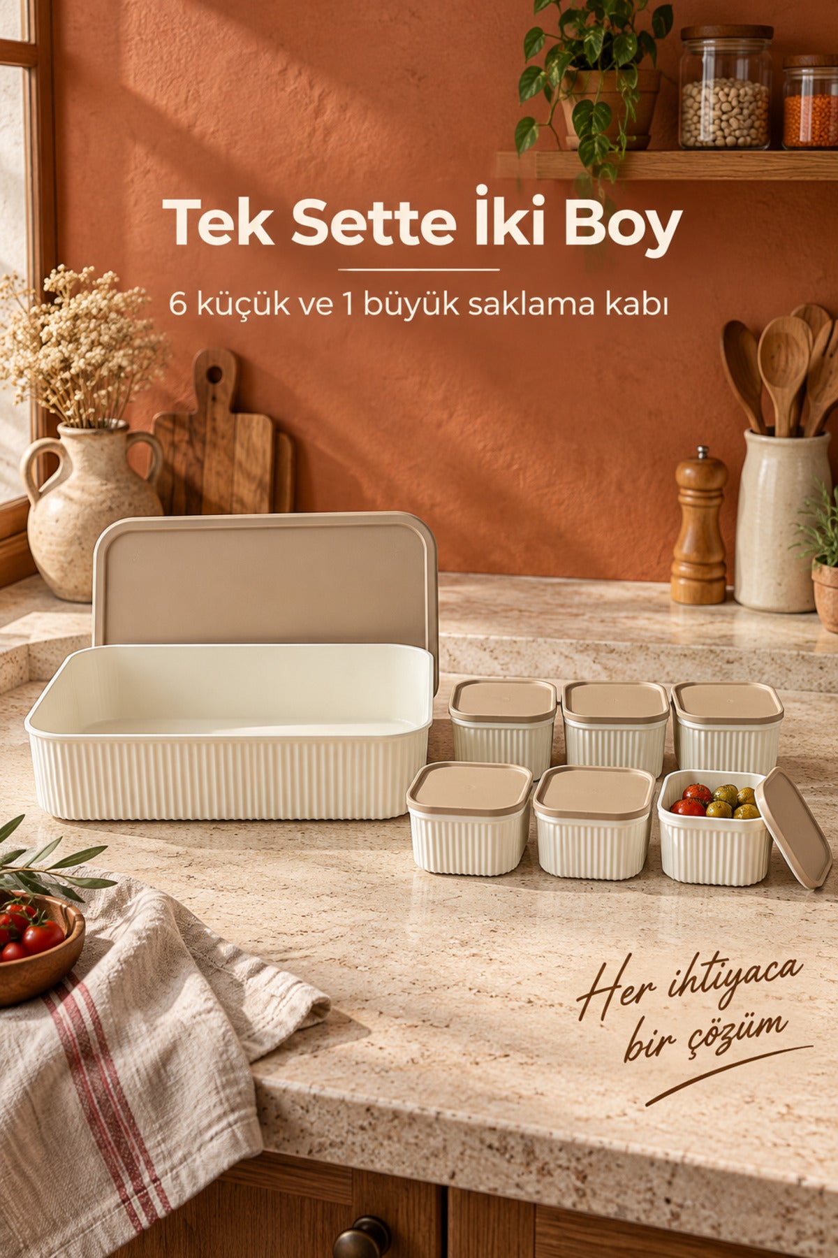 7'li Saklama Kabı Seti 6x325 ml Kare 1x5500 ml Dikdörtgen Saklama Kabı Seti Mutfak ve Buzdolabı Düzenleyici