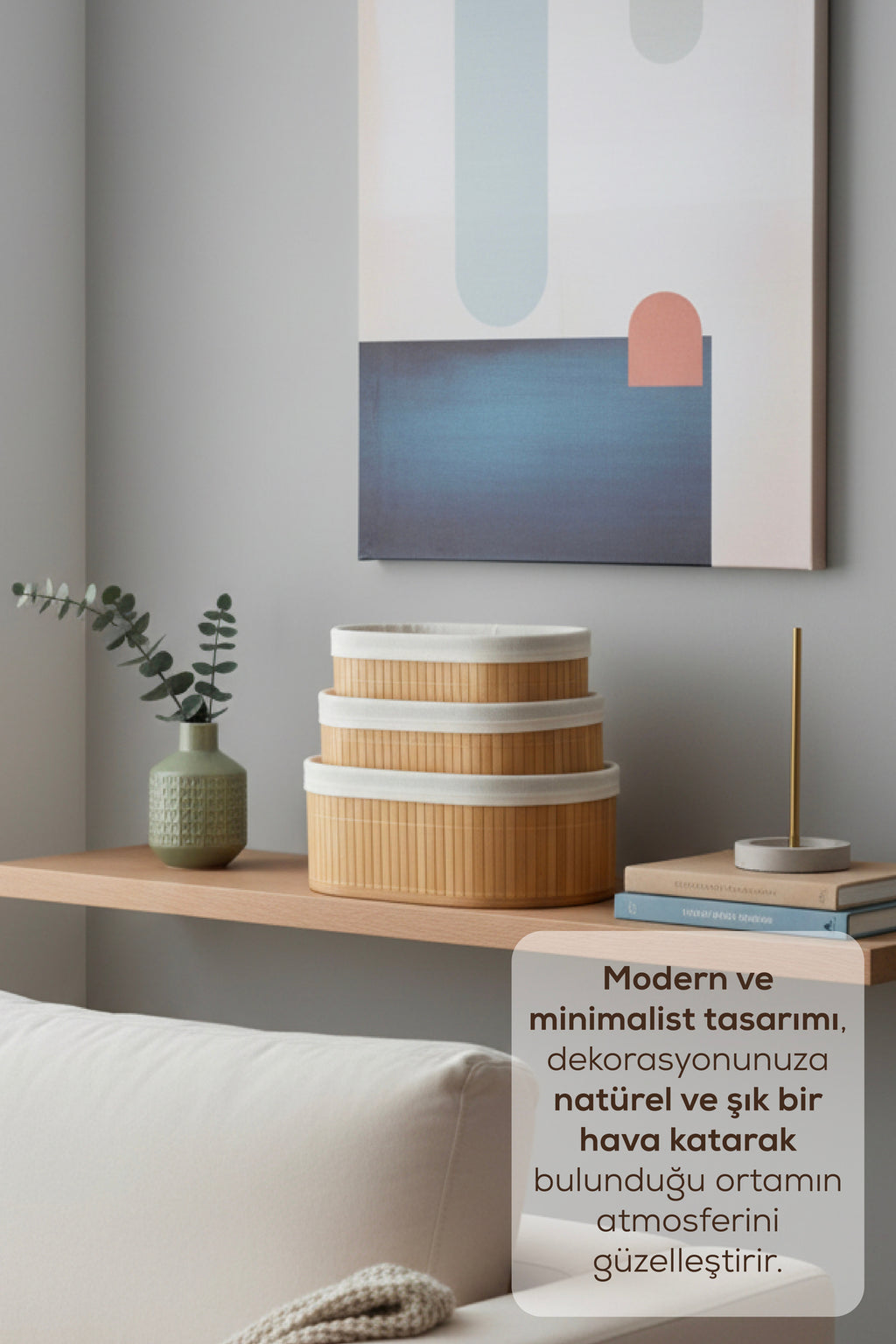 3'lü Set Oval Bambu Organizer Sepet | Banyo Mutfak Dolap İçi