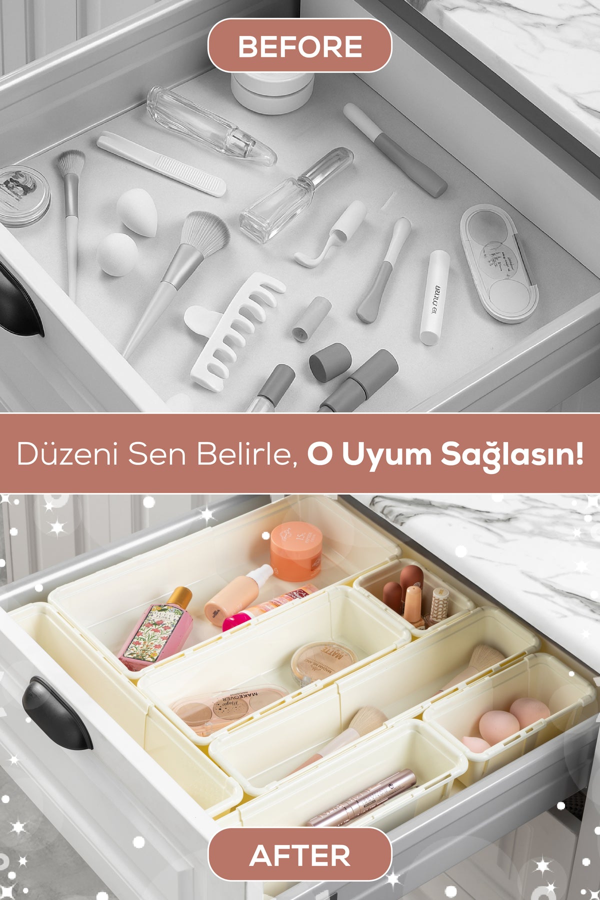 10'lu Set Ayarlanabilir Çekmece Içi Düzenleyici Kutu – Uzayıp Kısalabilen Organizer Seti (5A2B2C1D)