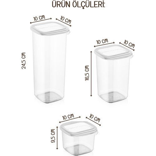 Renkli Etiketli 24lü Peggy Kare Erzak Saklama Kabı 8x(0,55 Litre, 1,2 Litre, 1,75 Litre) Beyaz