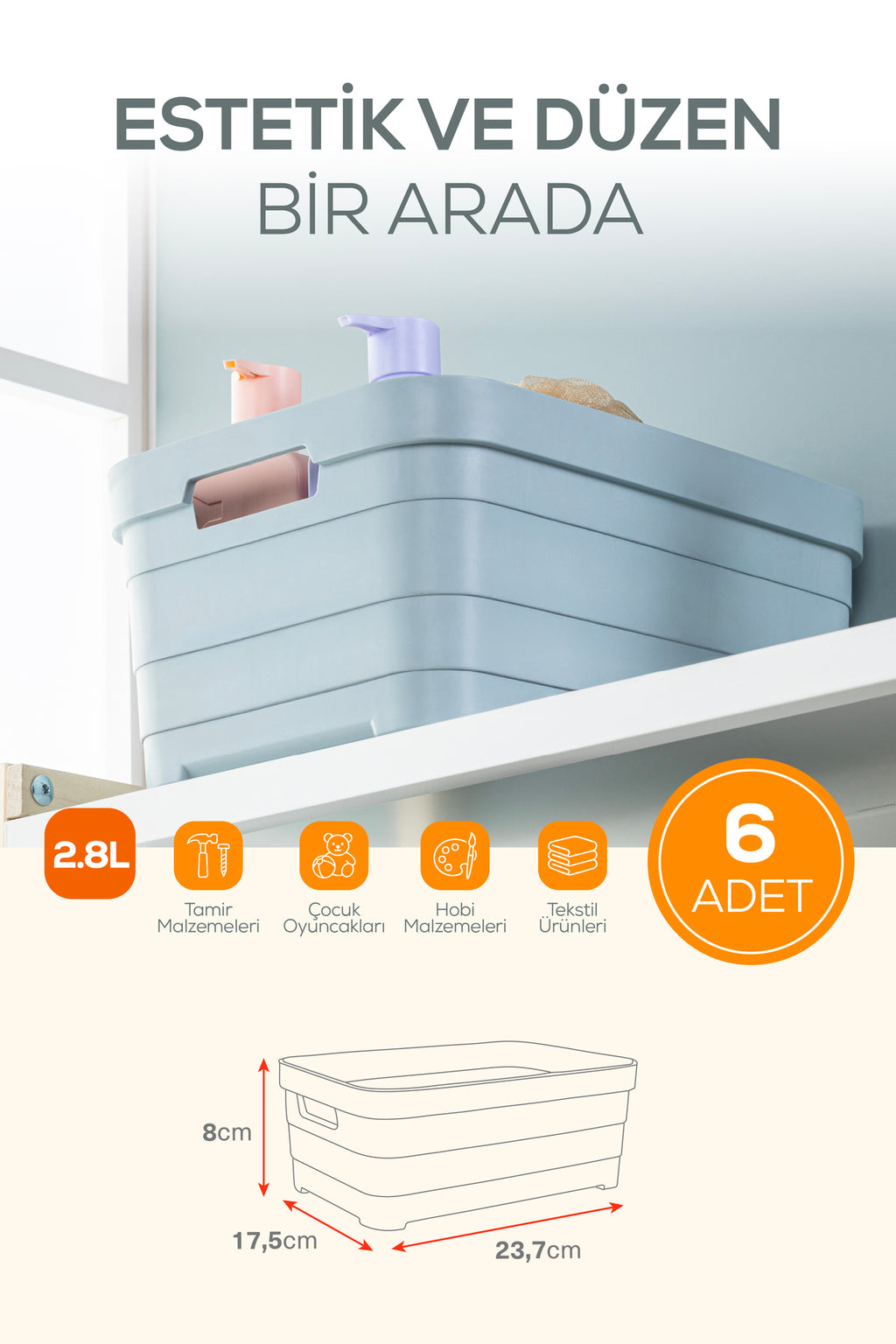 6'lı 2,8 Litre Saklama Kutusu Beyaz