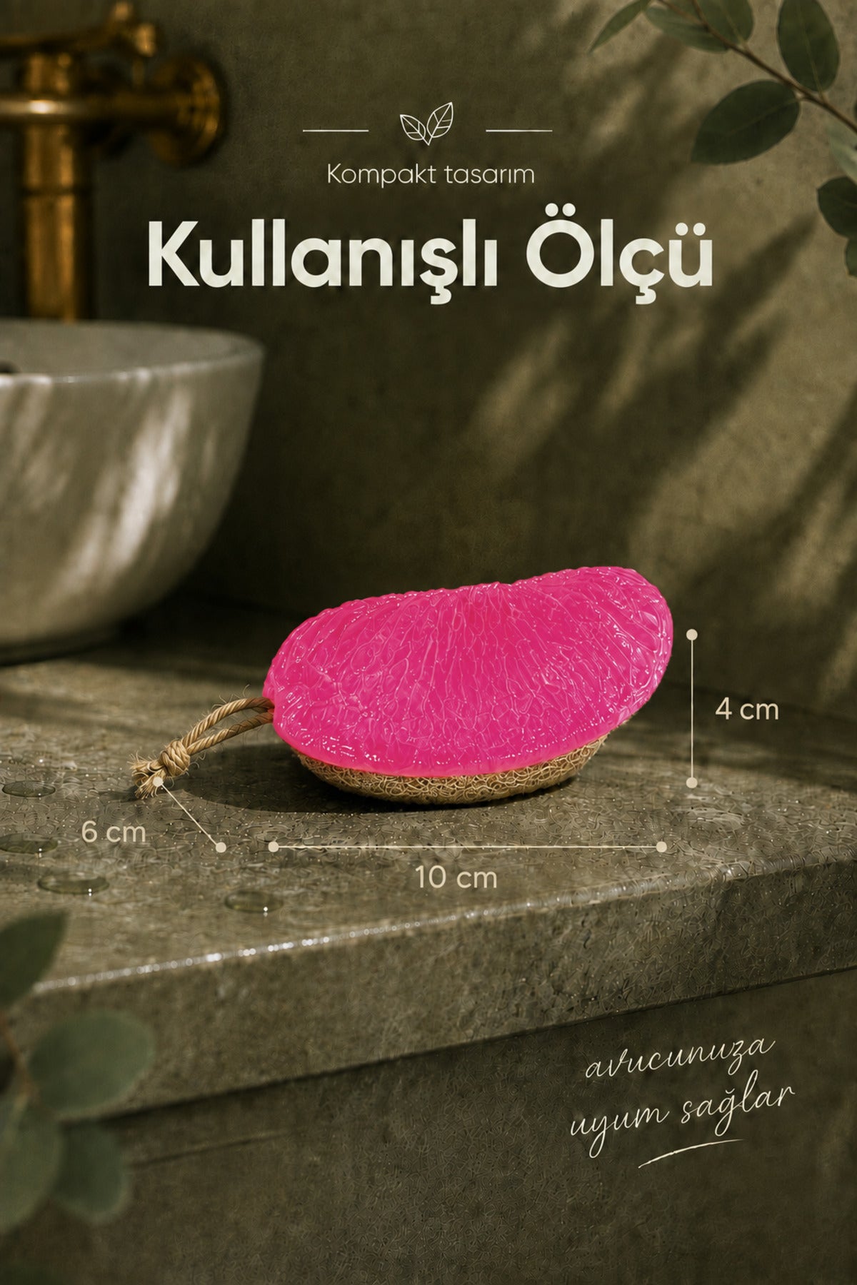 Pembe Pomelo Dilimi Şekilli Lifli Katı Sabun 10x6x4 cm Peeling Etkili Asılabilir Dekoratif Banyo El Sabunu