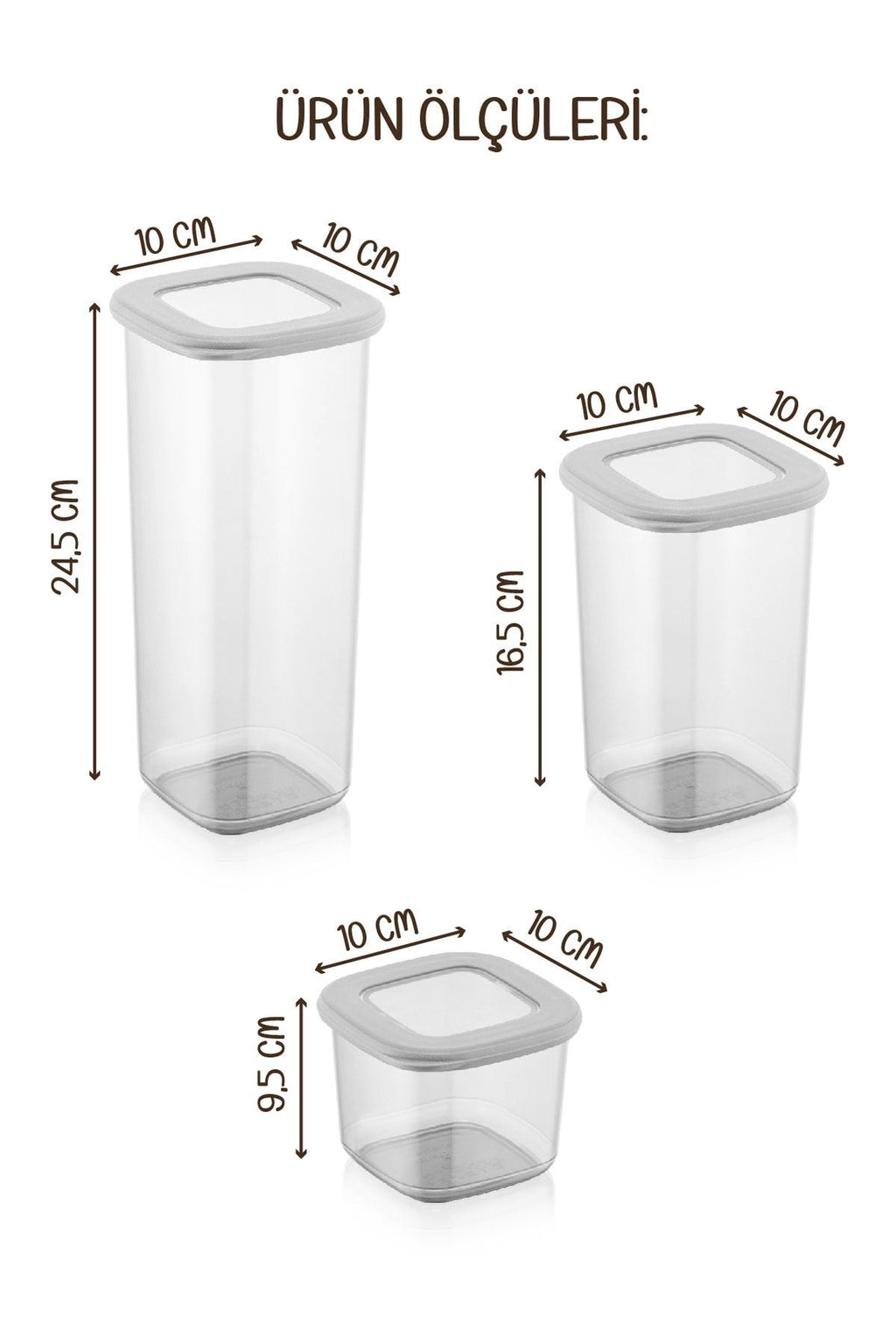 Renkli Etiketli Kare Erzak Saklama Kabı 9lu Set 3x(0,55 Litre, 1,2 Litre, 1,75 Litre) Beyaz