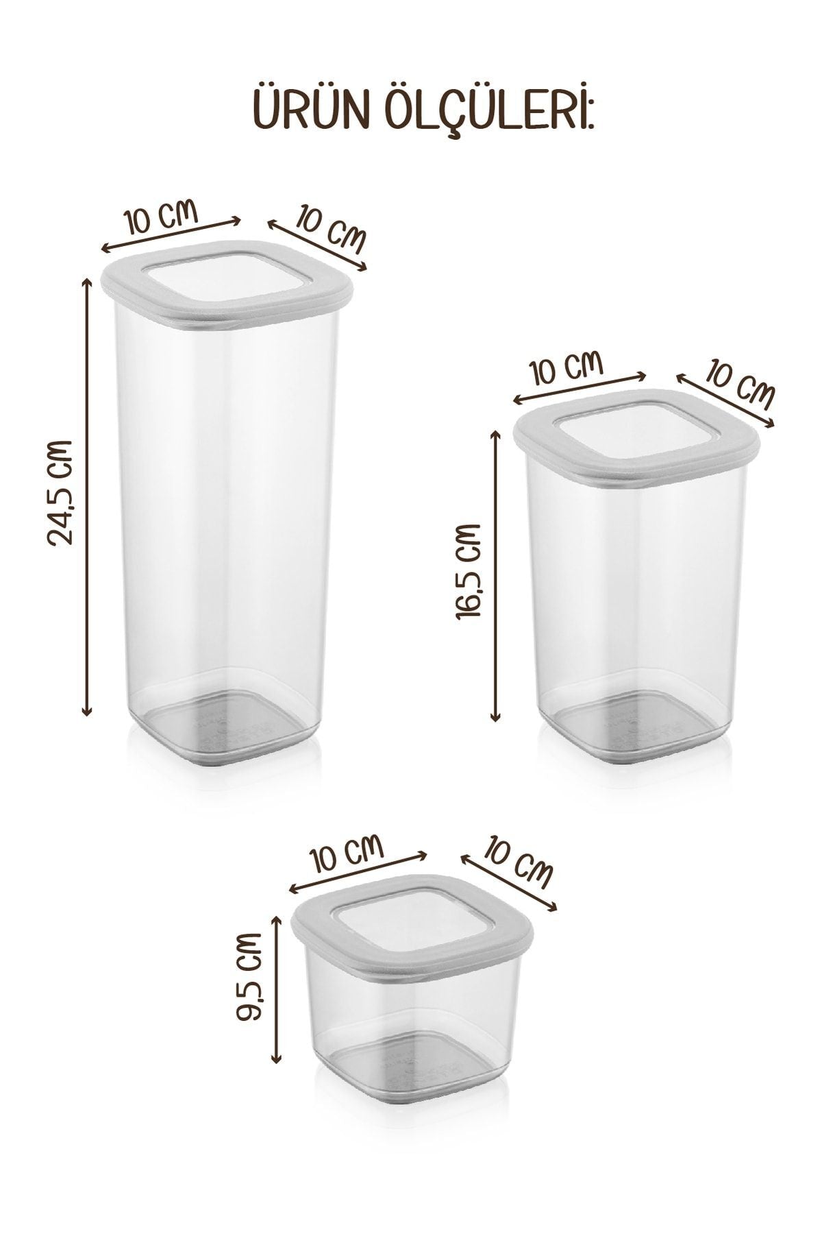 Renkli Etiketli Kare Erzak Saklama Kabı 9lu Set 3x(0,55 Litre, 1,2 Litre, 1,75 Litre) Beyaz
