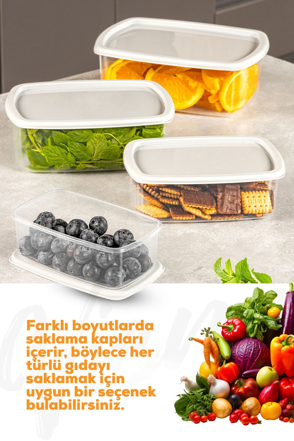4'lü Hava Geçirmez Saklama Kabı Seti Gri 1x(250-500-750-1200 ML)