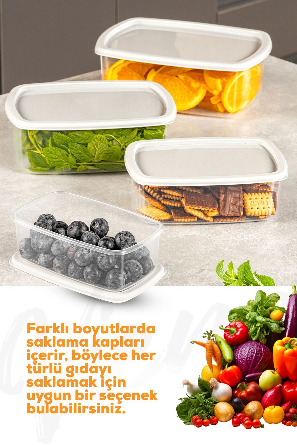 4'lü Hava Geçirmez Saklama Kabı Seti Gri 1x(250-500-750-1200 ML)