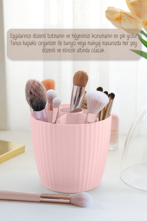 2'li Fanus Kapaklı 7 Bölmeli Makyaj Organizeri Pembe