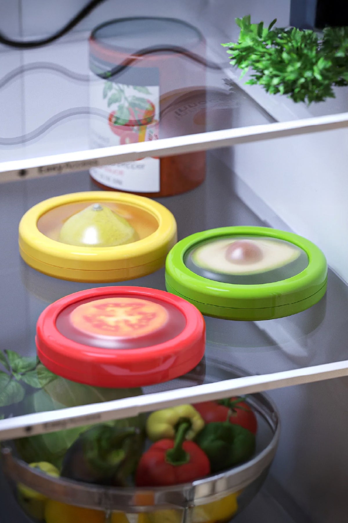 3'lü Buzdolabı Için Yarım Meyve Ve Sebze Koruma Kabı - Limon, Soğan, Domates Saklama Kutusu Renkli