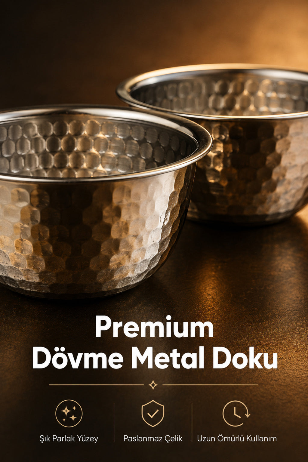 Paslanmaz Metal 2'li Çerezlik Kase Takımı - 9,5x6 cm Lüks Sunum ve Sosluk Seti