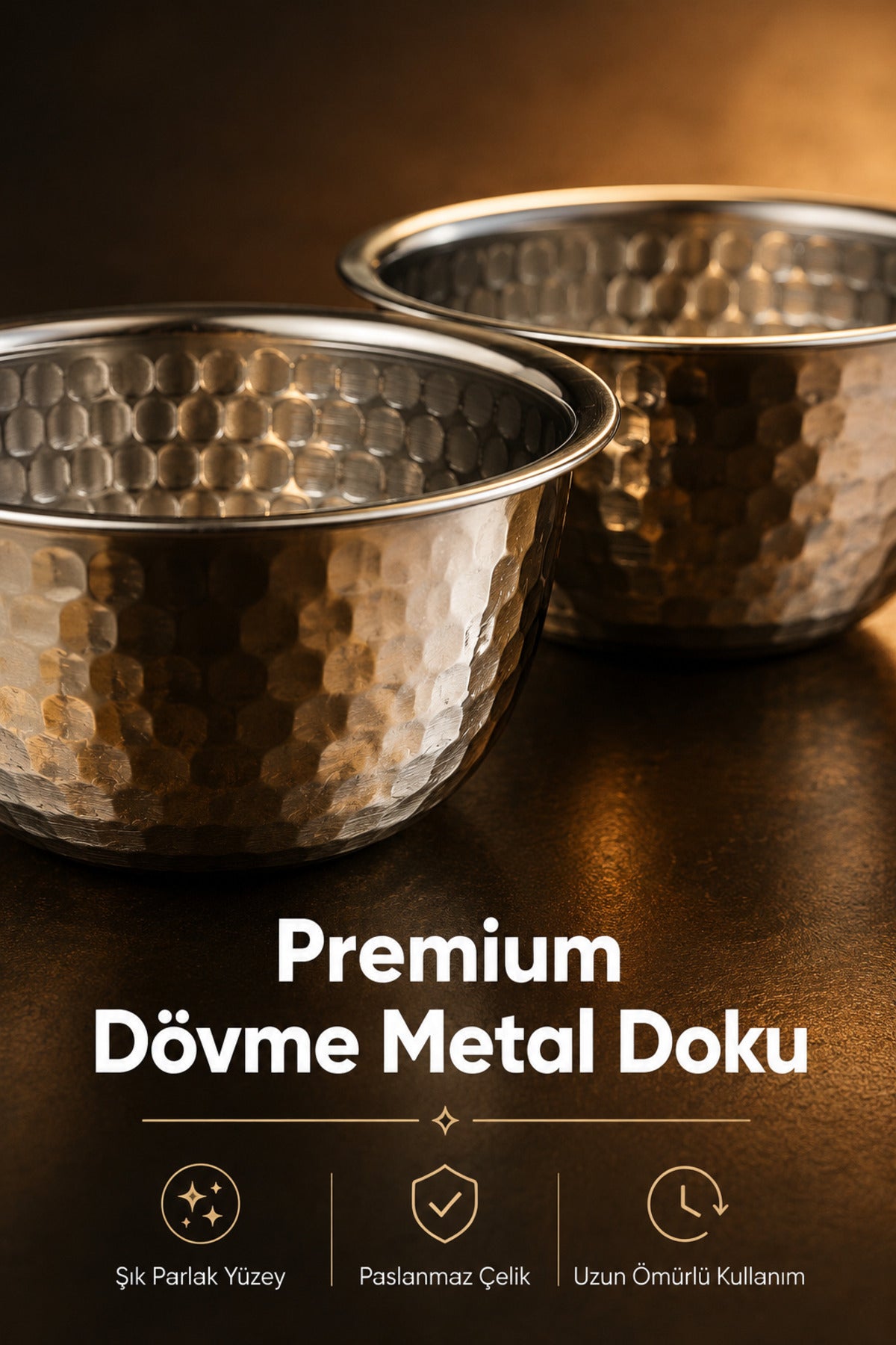 Paslanmaz Metal 2'li Çerezlik Kase Takımı - 9,5x6 cm Lüks Sunum ve Sosluk Seti