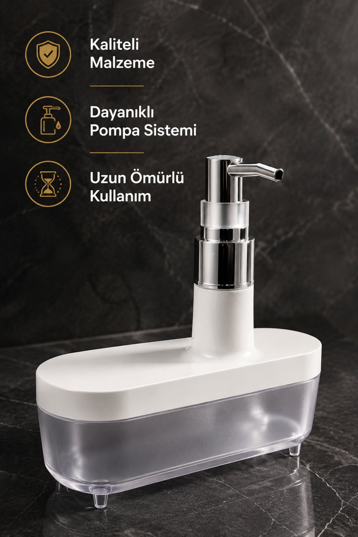 Modern Beyaz Sıvı Sabunluk 500 ml | Şık Banyo ve Mutfak Dispenseri - Yayvan Tasarım