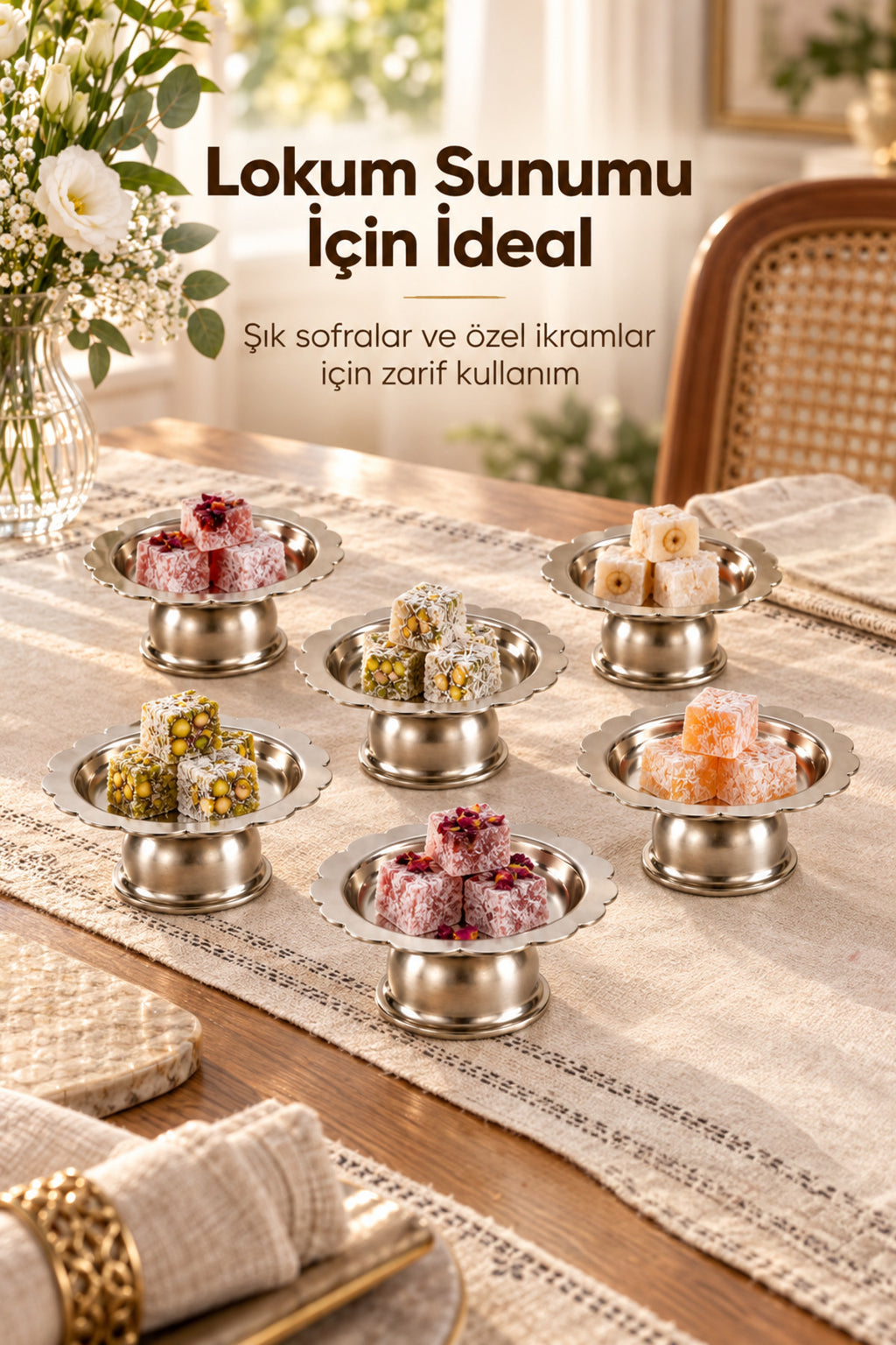 6'lı Dalgalı Kenar Gümüş Renk Metal Lokumluk