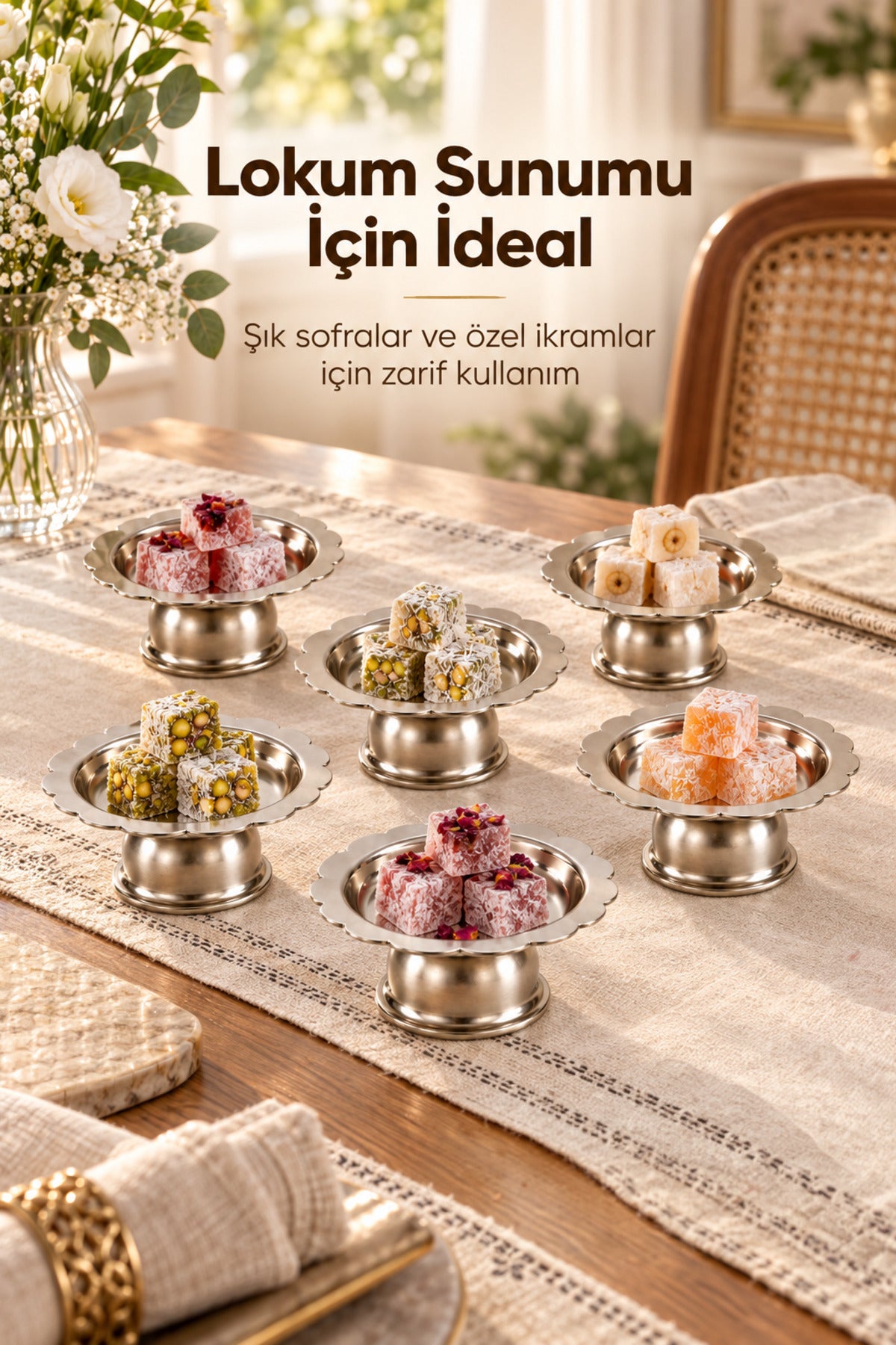 6'lı Dalgalı Kenar Gümüş Renk Metal Lokumluk