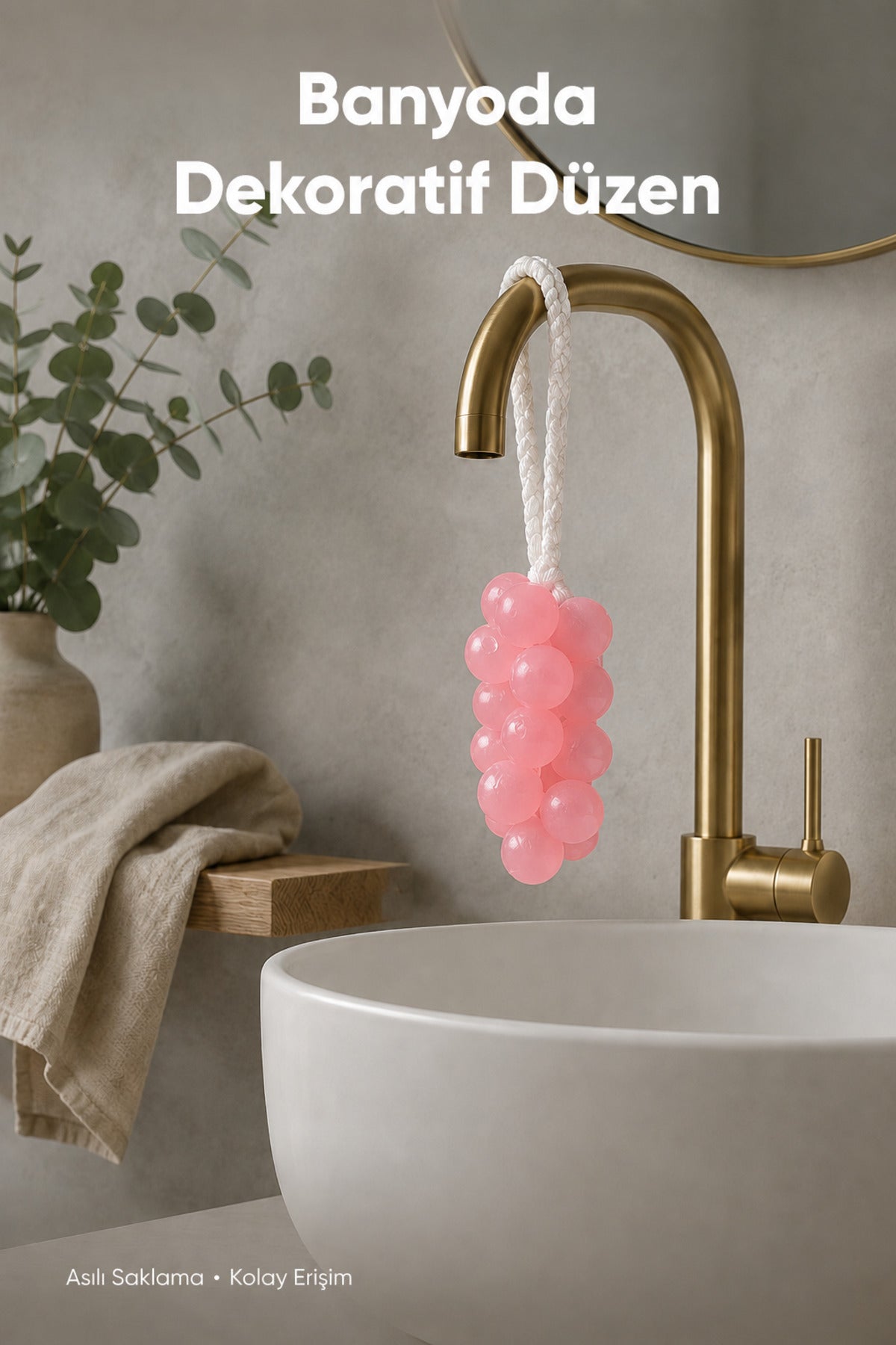 Pembe Salkım Üzüm Şekilli Katı Sabun 7x22 cm Asılabilir Dekoratif Banyo El Sabunu