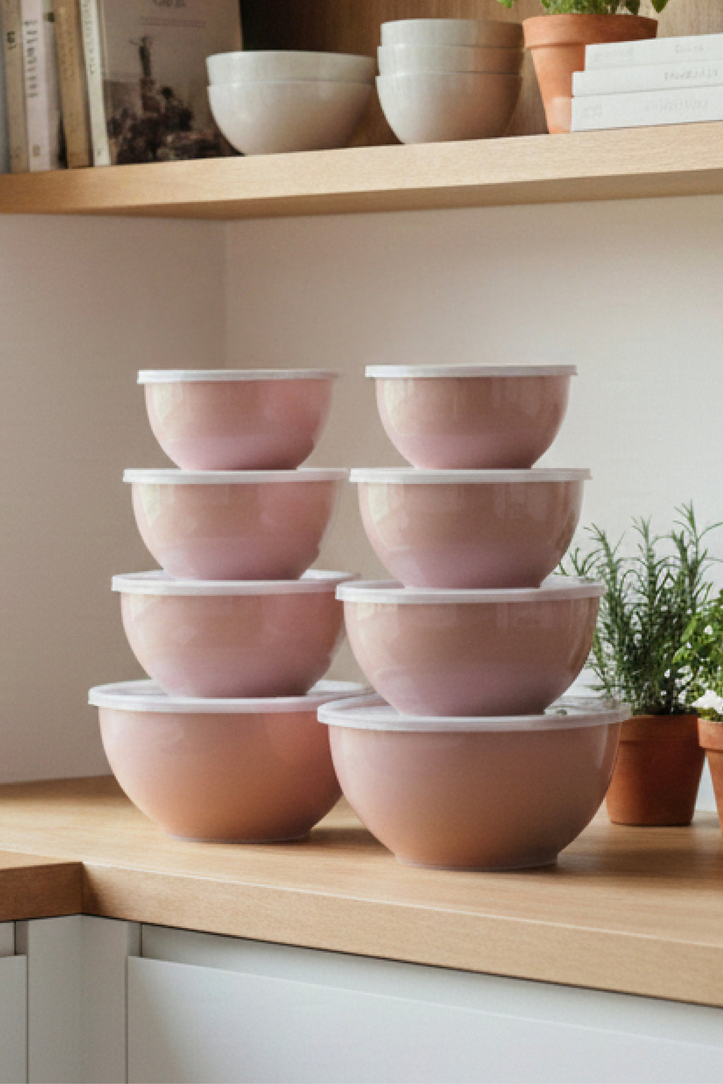 8'li Yuvarlak Kase Seti Pembe | 1l, 1.5l, 2.3l, 3.3l | Kapaklı Çok Amaçlı Mutfak Saklama Kabı