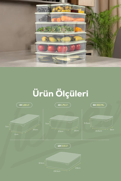 13'lü Buzdolabı Dondurucu Organizer Ve Saklama Kabı Mint 6x(350ML) 2x(1,65LT) 3x(3,5LT) 2x(1,75LT)