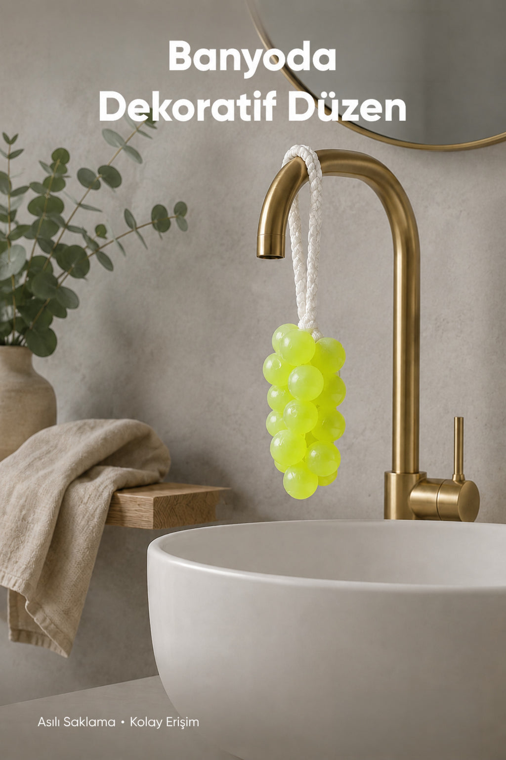 Yeşil Salkım Üzüm Şekilli Katı Sabun 7x22 cm Asılabilir Dekoratif Banyo El Sabunu