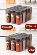Etiketli Foly Kare Erzak Saklama Kabı Seti 24lü 1,75 Büyük Boy Antrasit