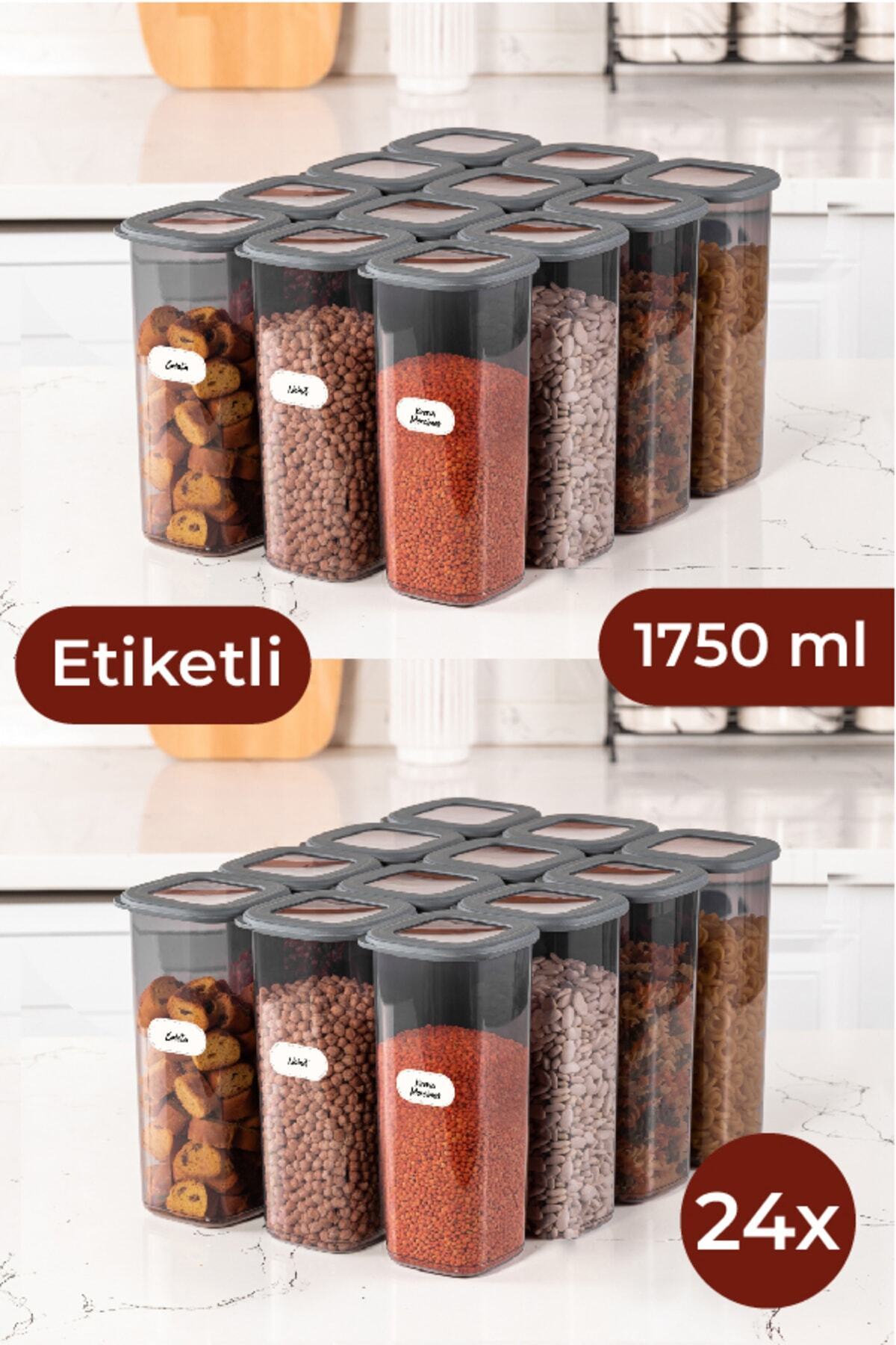 Etiketli Foly Kare Erzak Saklama Kabı Seti 24lü 1,75 Büyük Boy Antrasit
