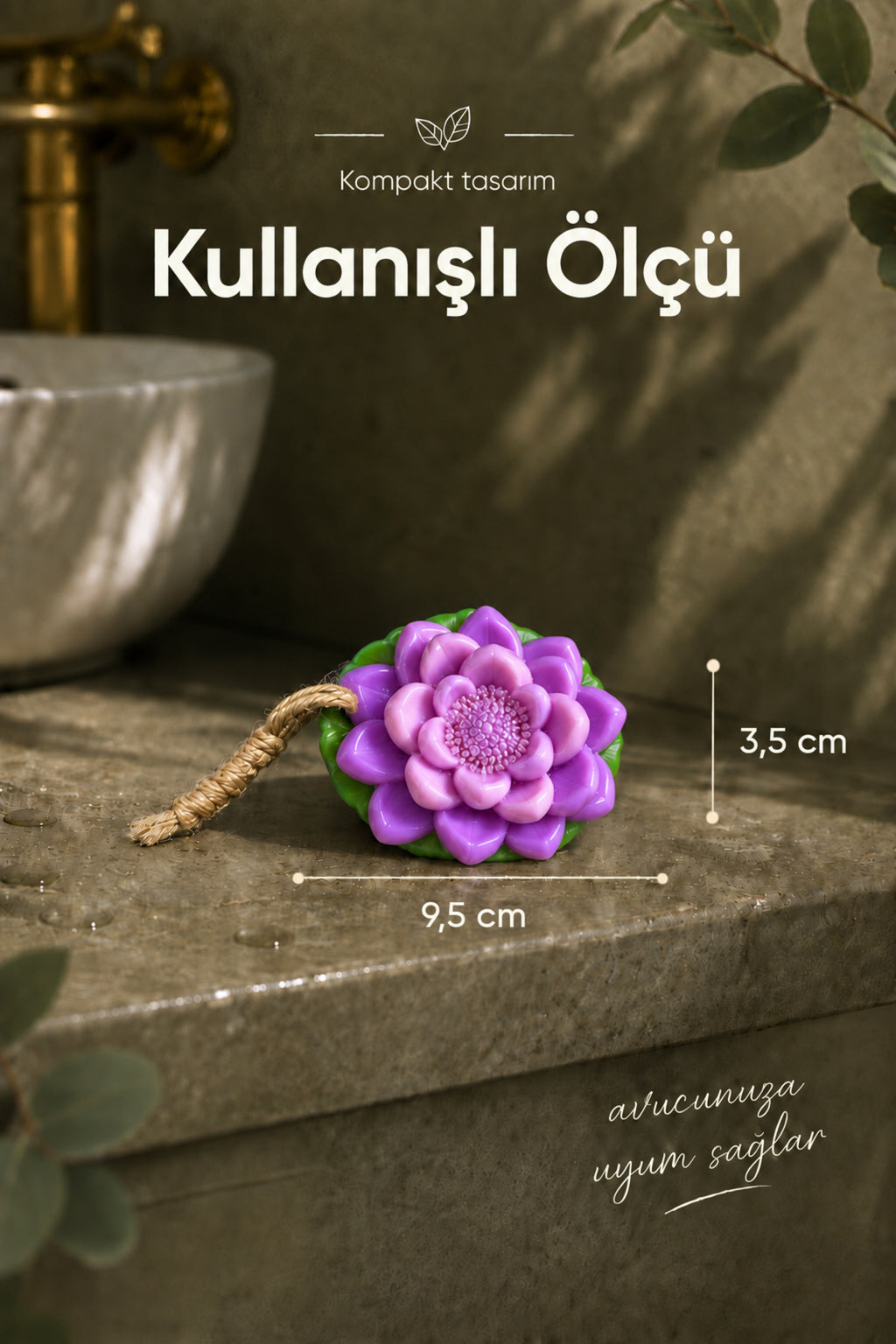 Yapraklı Mor Nilüfer Şekilli Katı Sabun 9,5 x3,5 cm Asılabilir Dekoratif Banyo El Sabun